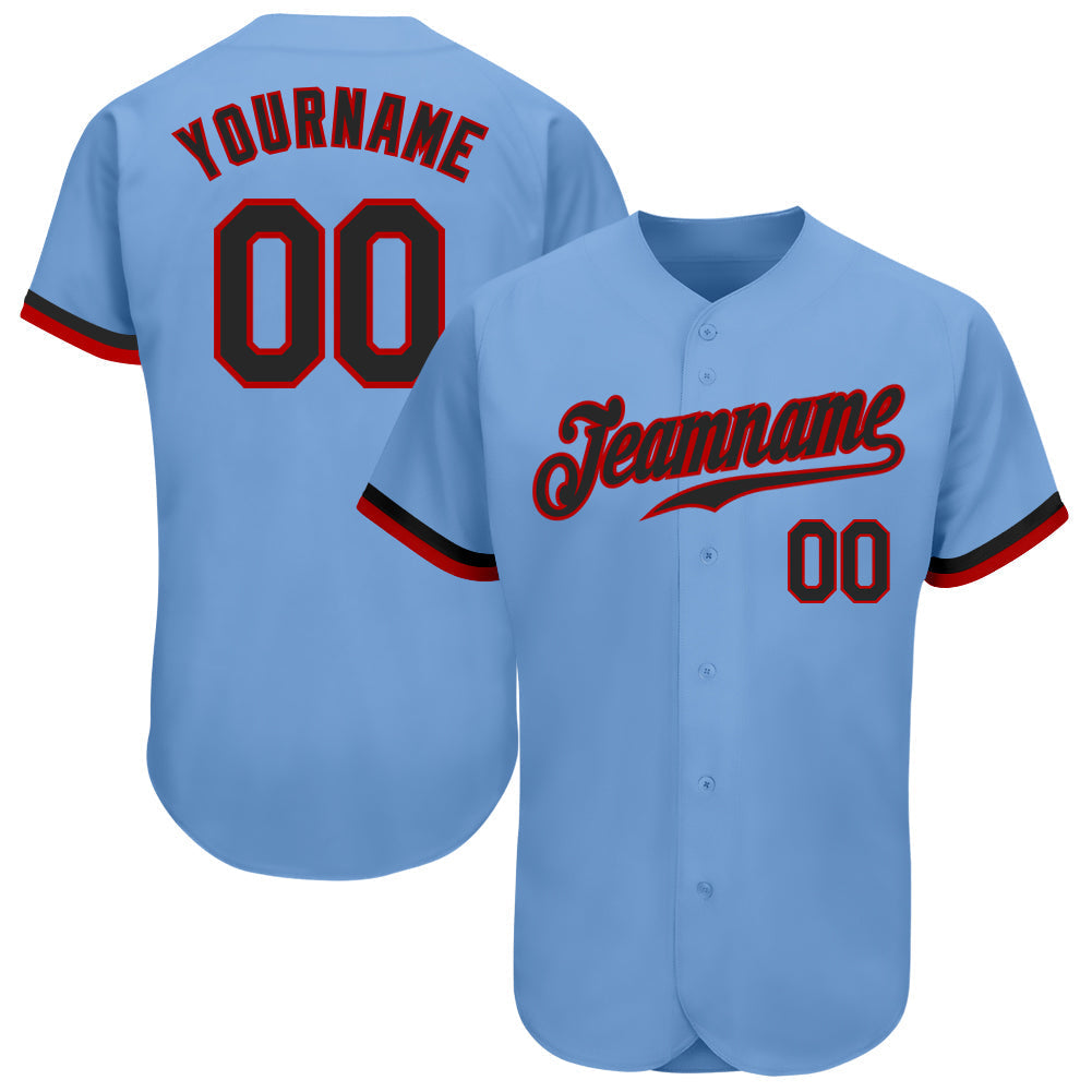 Custom Light Blue Black-Red Authentic Baseball Jersey baseball jersey product view 1