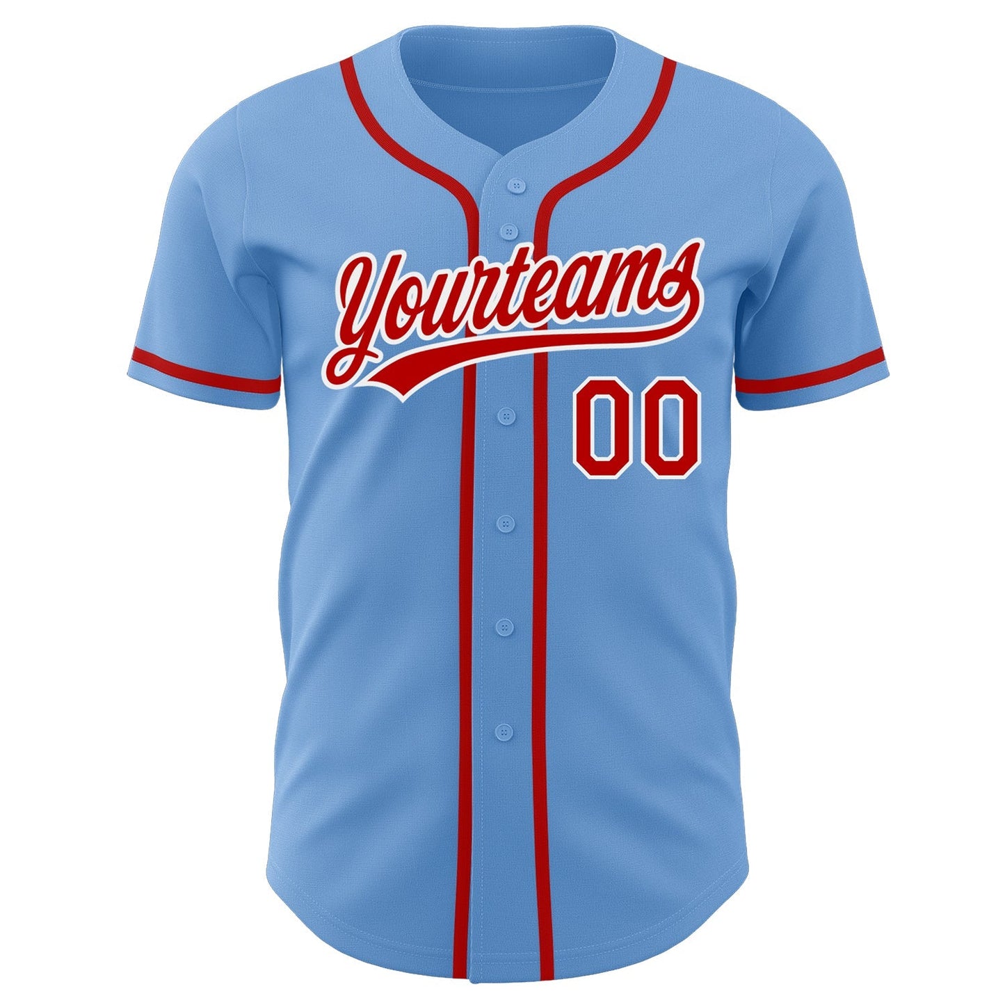 Custom Light Blue Red-White Authentic Baseball Jersey baseball jersey product view 2