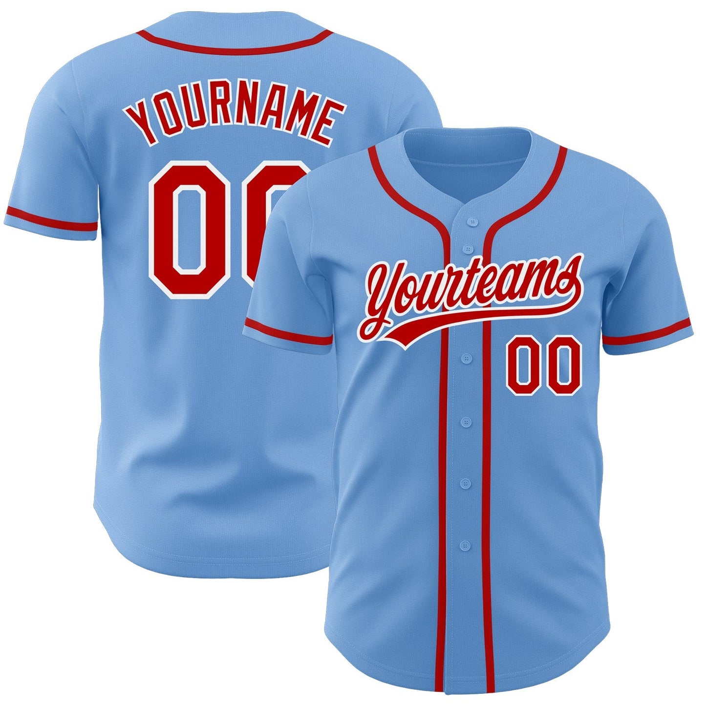 Custom Light Blue Red-White Authentic Baseball Jersey baseball jersey product view 1