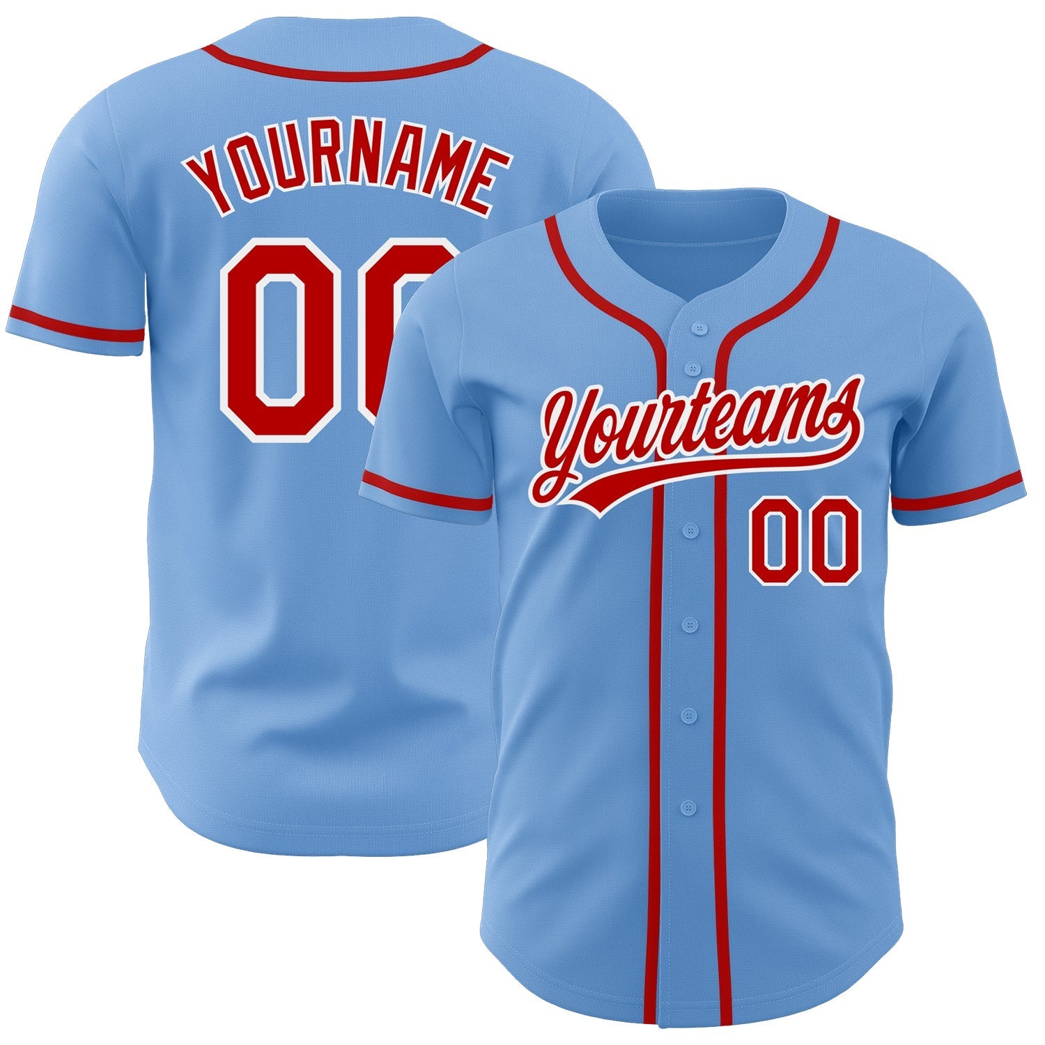 Custom Light Blue Red-White Authentic Baseball Jersey baseball jersey product view 1