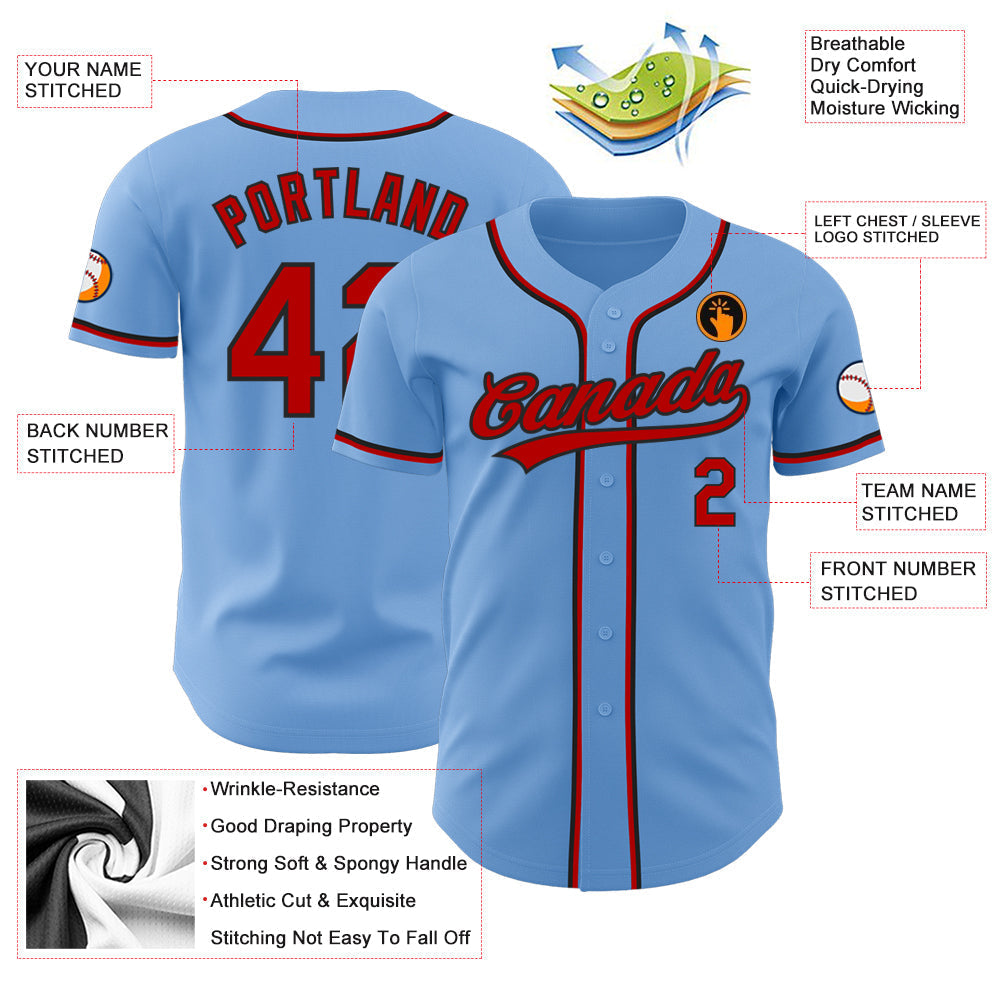 Custom Light Blue Red-Black Authentic Baseball Jersey baseball jersey product view 3
