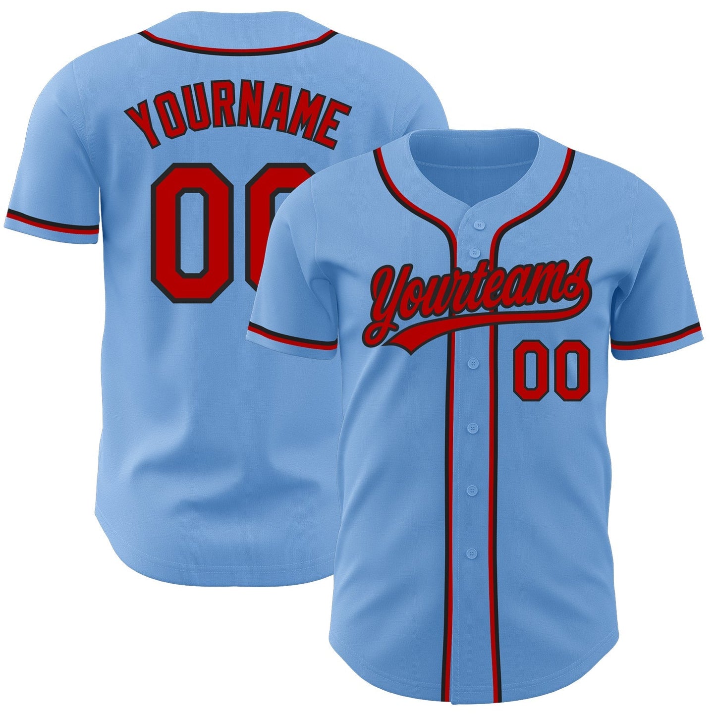 Custom Light Blue Red-Black Authentic Baseball Jersey baseball jersey product view 1