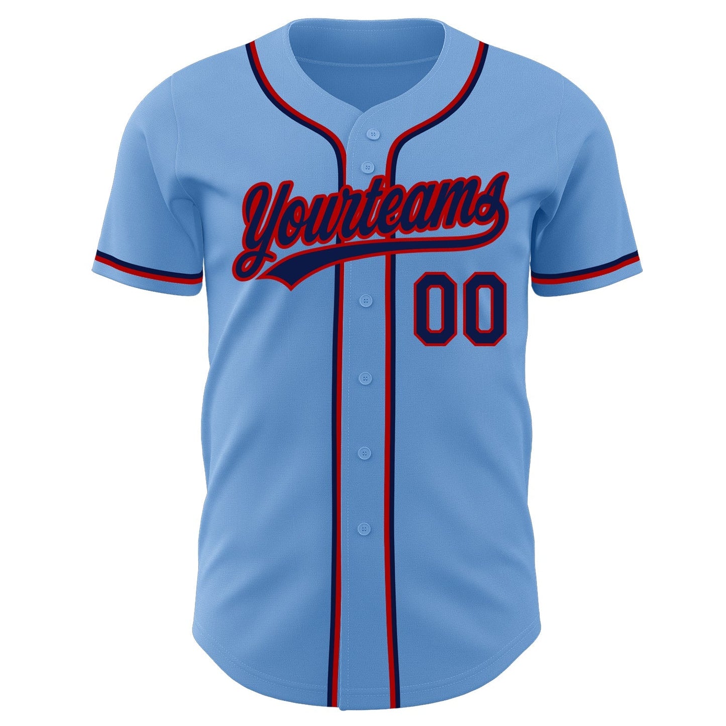Custom Light Blue Navy-Red Authentic Baseball Jersey baseball jersey product view 2