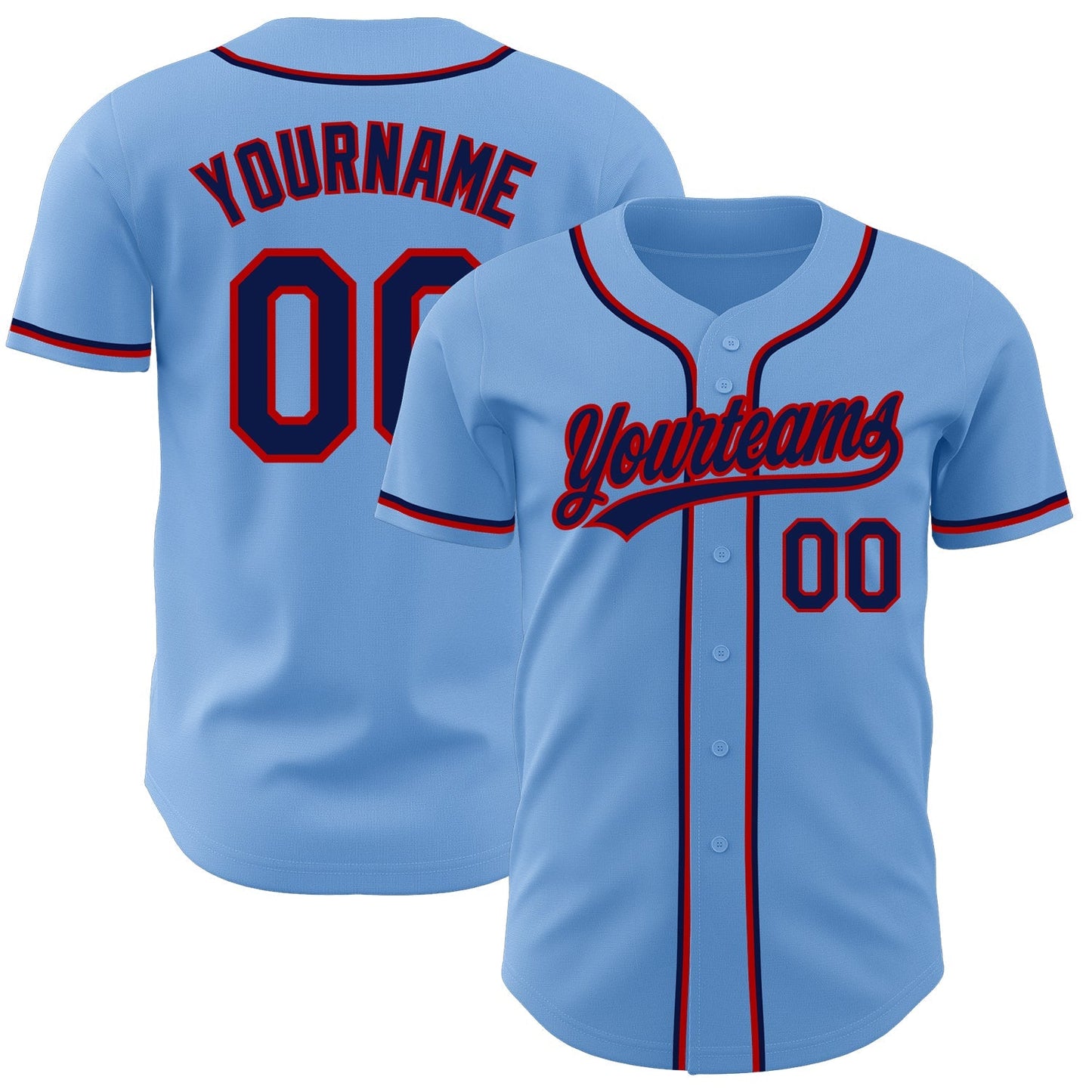 Custom Light Blue Navy-Red Authentic Baseball Jersey baseball jersey product view 1