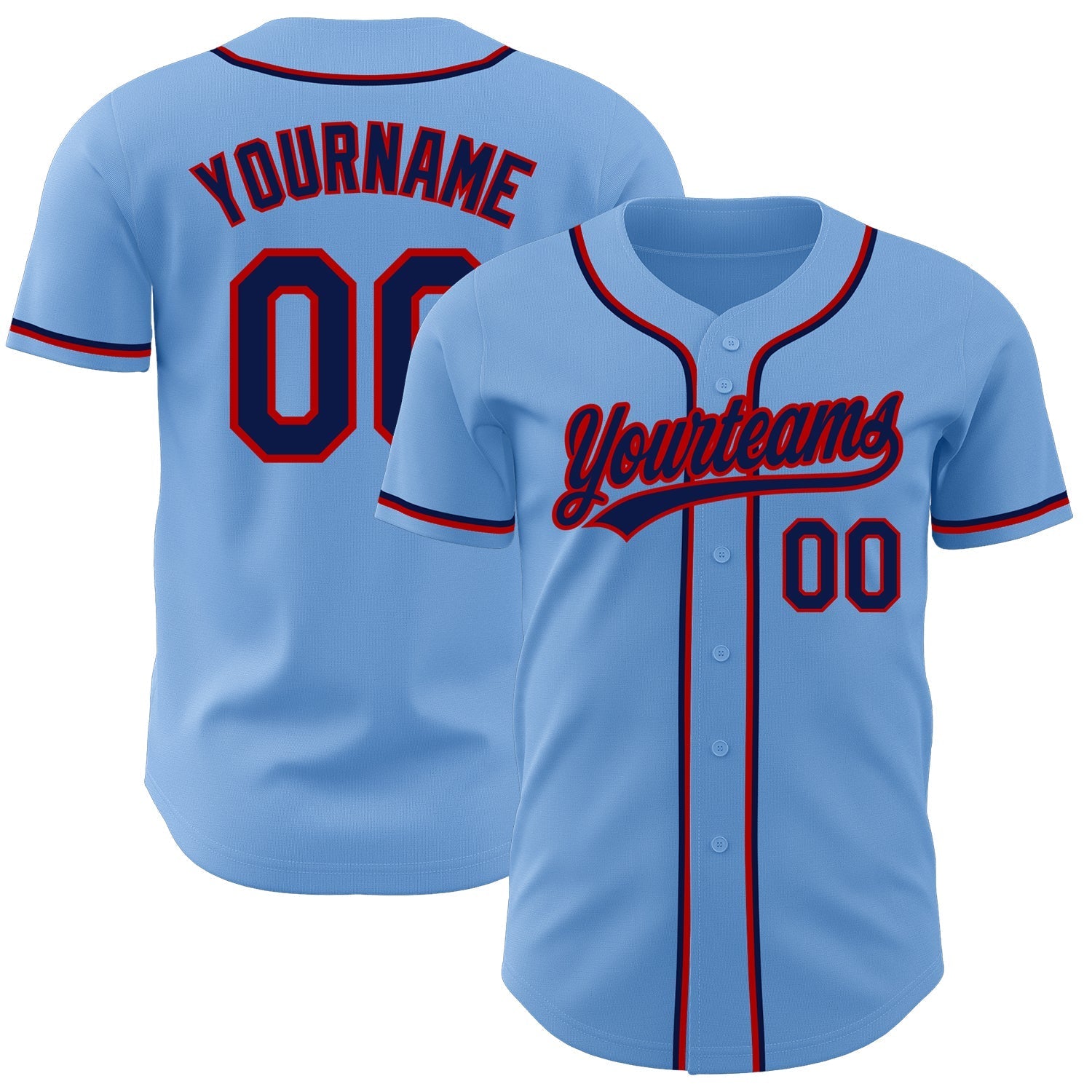 Custom Light Blue Navy-Red Authentic Baseball Jersey baseball jersey product view 1