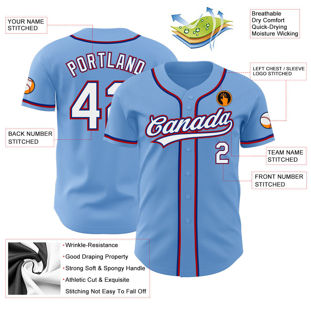 Custom Light Blue White Royal-Red Authentic Baseball Jersey baseball jersey product view 3