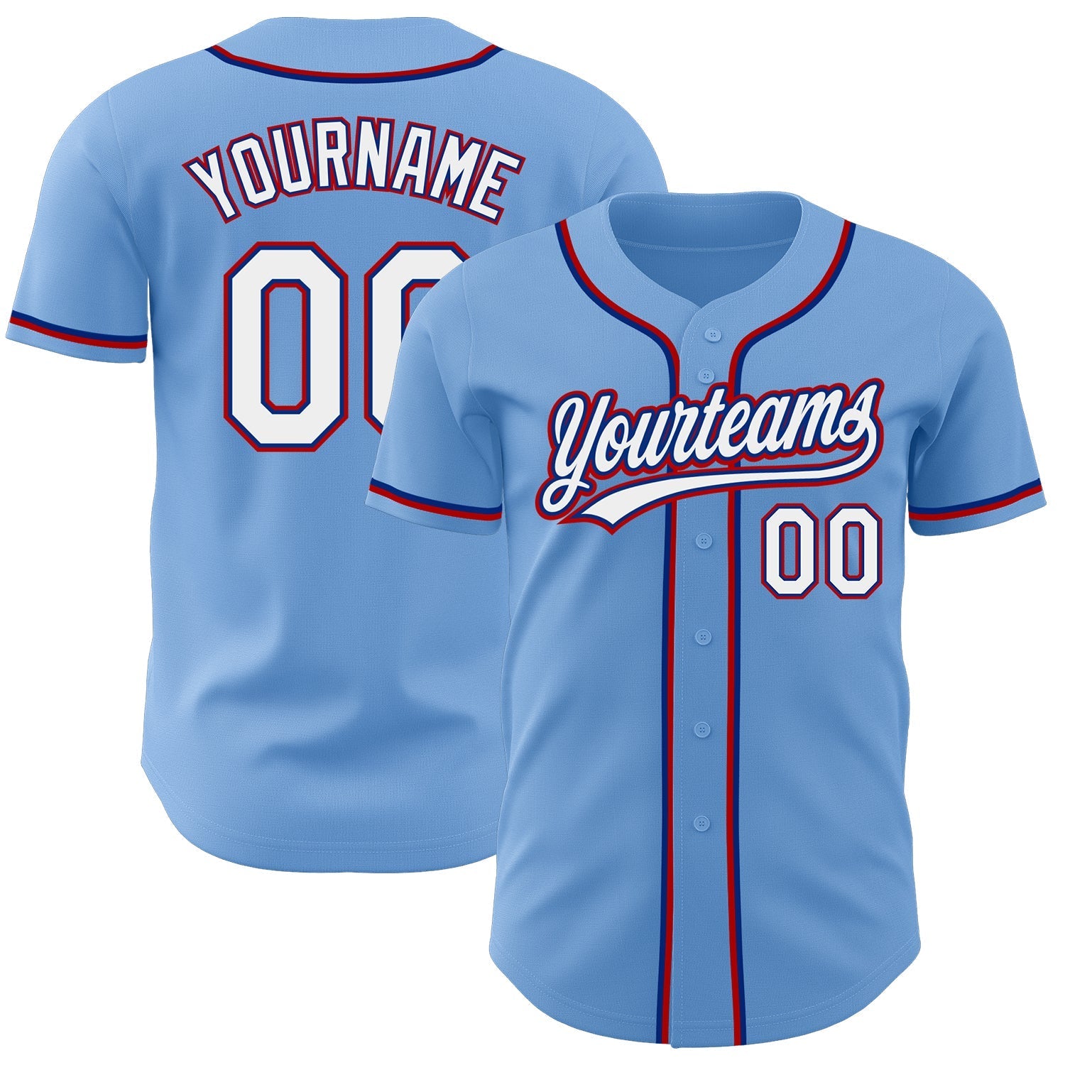 Custom Light Blue White Royal-Red Authentic Baseball Jersey baseball jersey product view 1