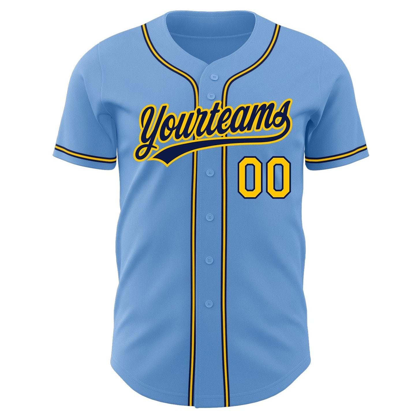 Custom Light Blue Gold-Navy Authentic Baseball Jersey baseball jersey product view 2