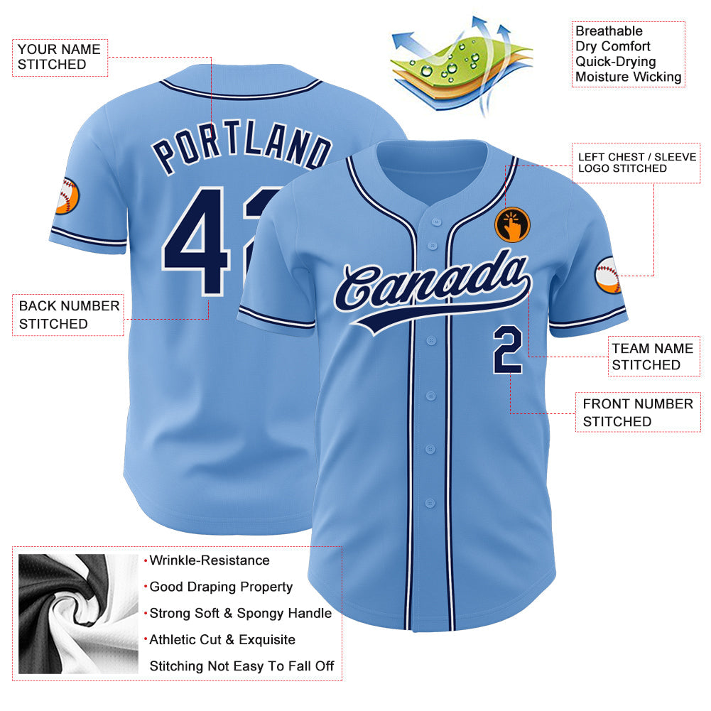Custom Light Blue Navy-White Authentic Baseball Jersey baseball jersey product view 3