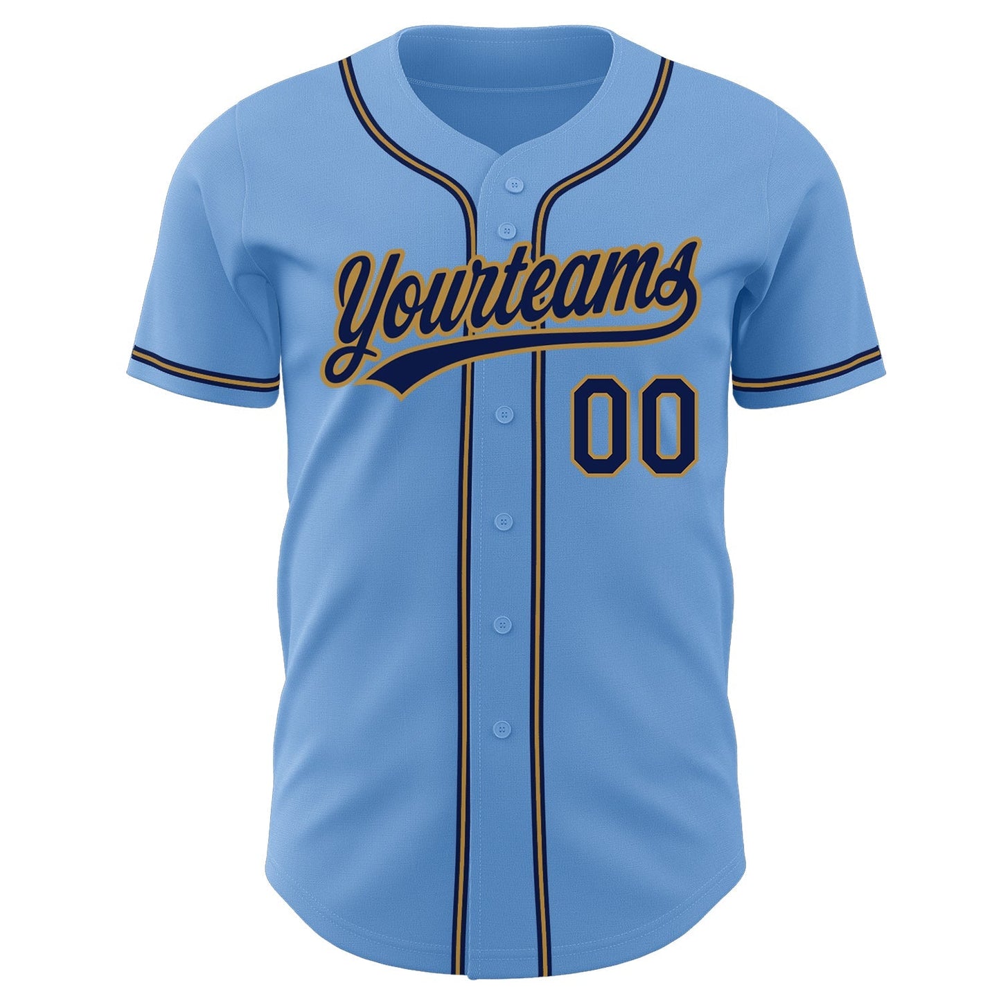 Custom Light Blue Navy-Old Gold Authentic Baseball Jersey baseball jersey product view 2