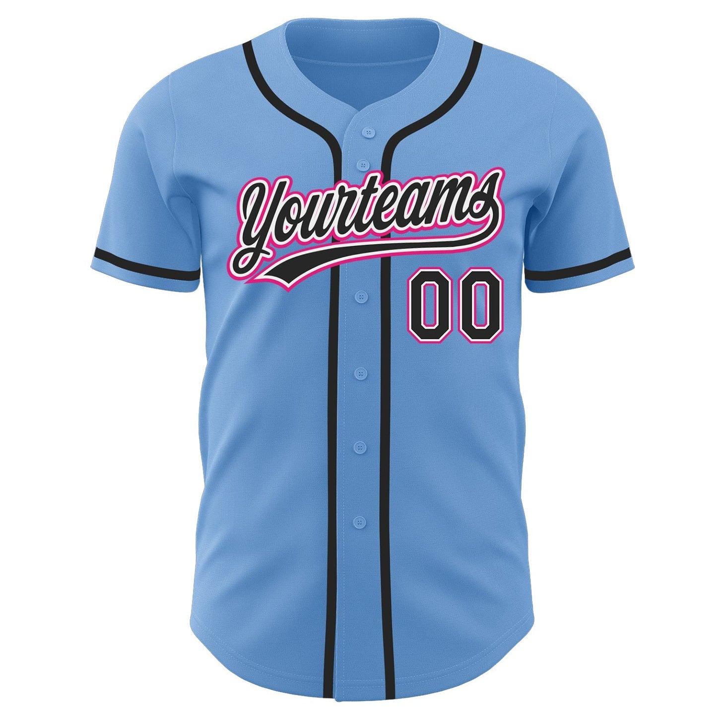 Custom Light Blue Black-Hot Pink Authentic Baseball Jersey baseball jersey product view 2
