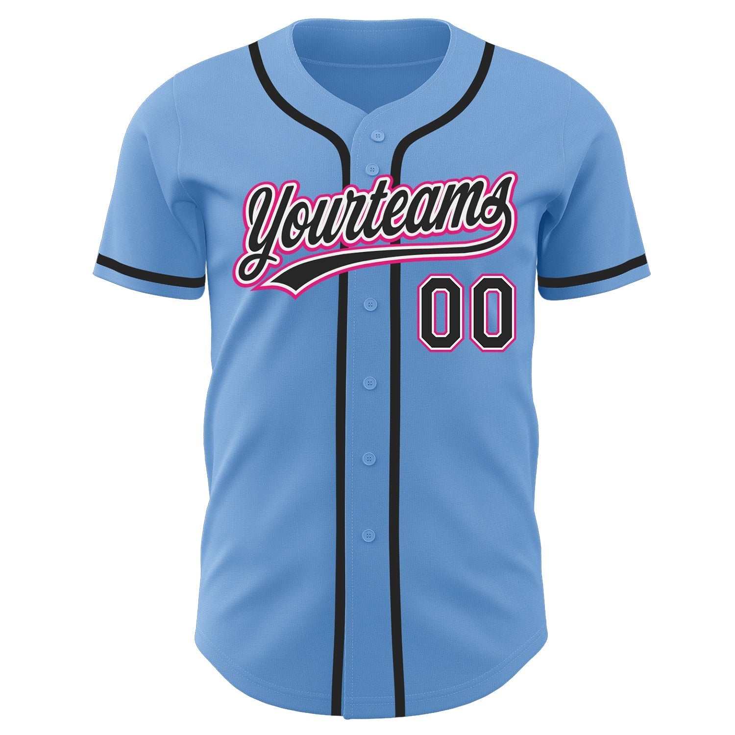 Custom Light Blue Black-Hot Pink Authentic Baseball Jersey baseball jersey product view 2