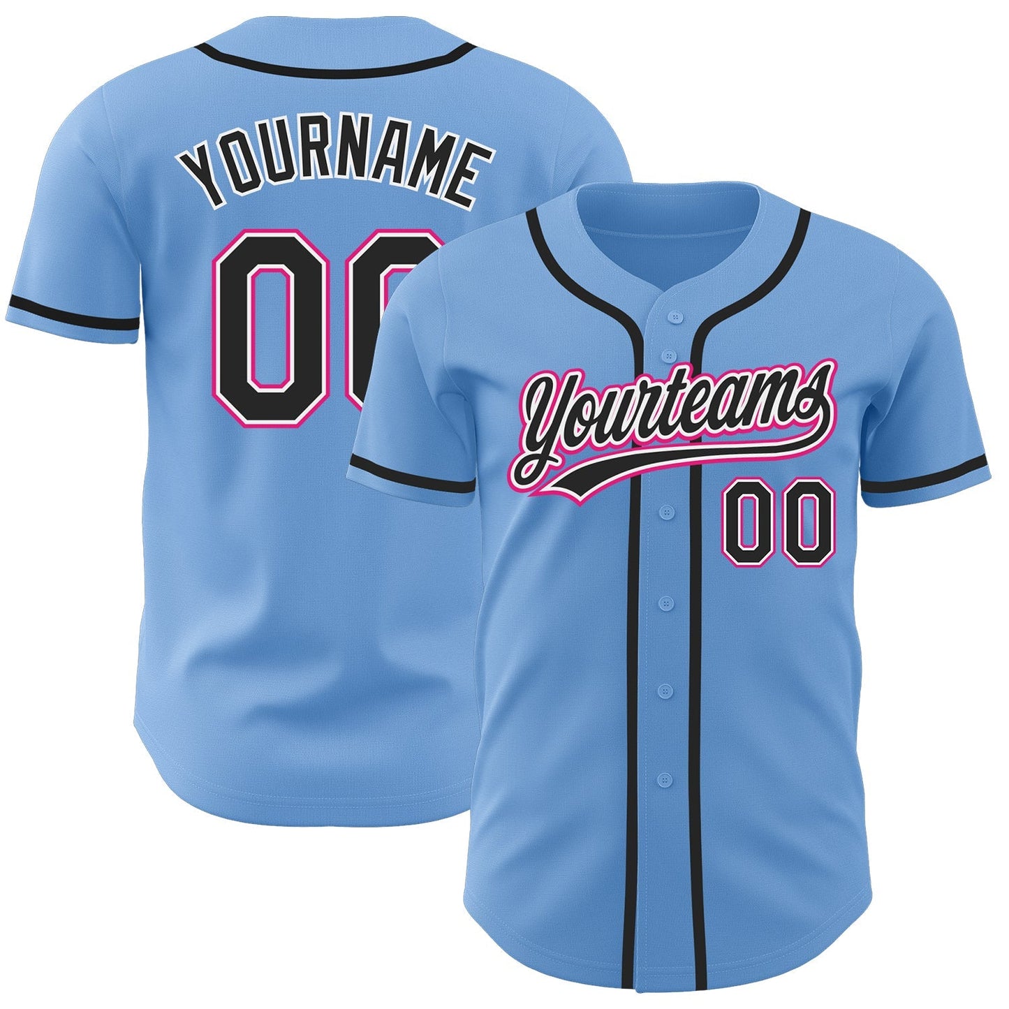 Custom Light Blue Black-Hot Pink Authentic Baseball Jersey baseball jersey product view 1