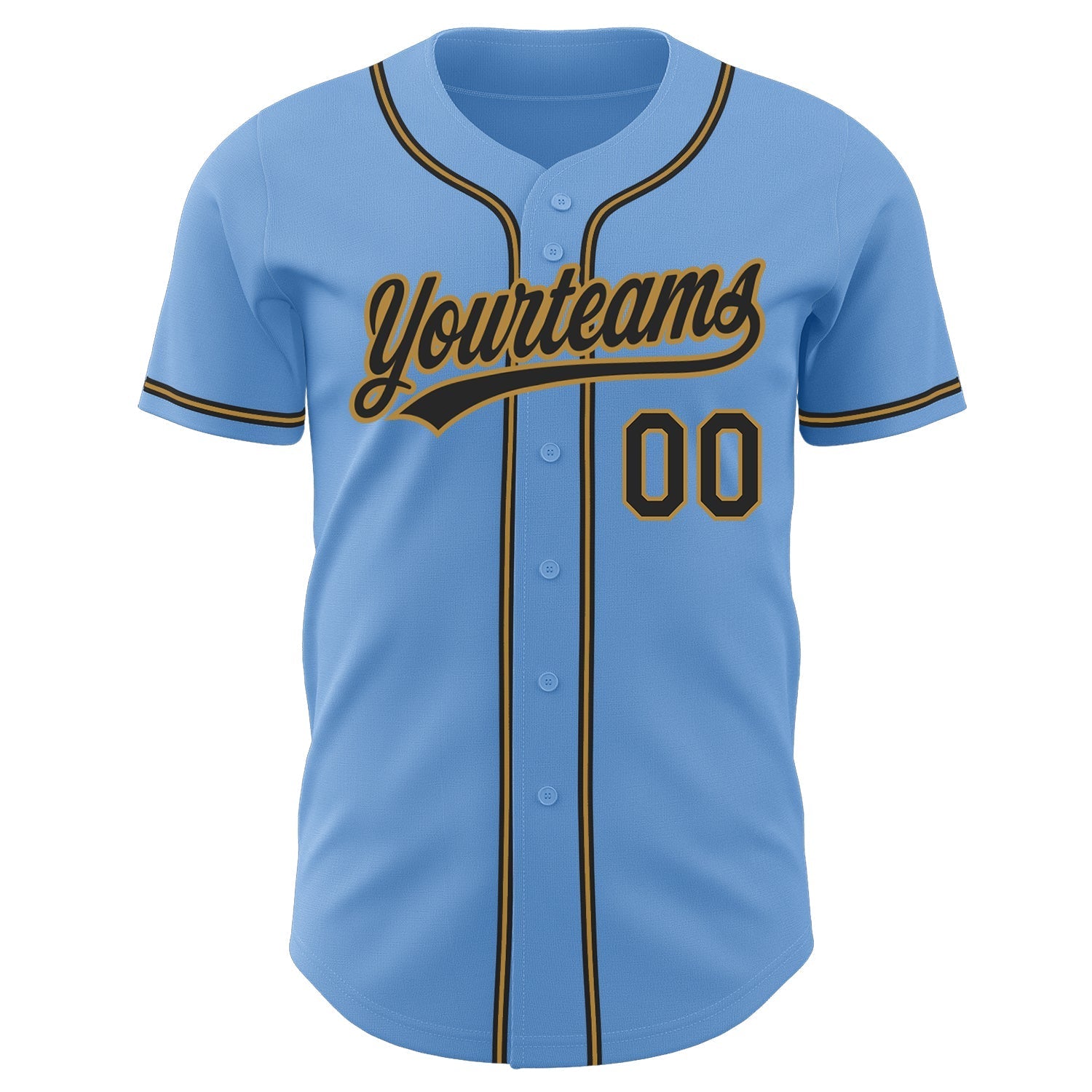 Custom Light Blue Black-Old Gold Authentic Baseball Jersey baseball jersey product view 2