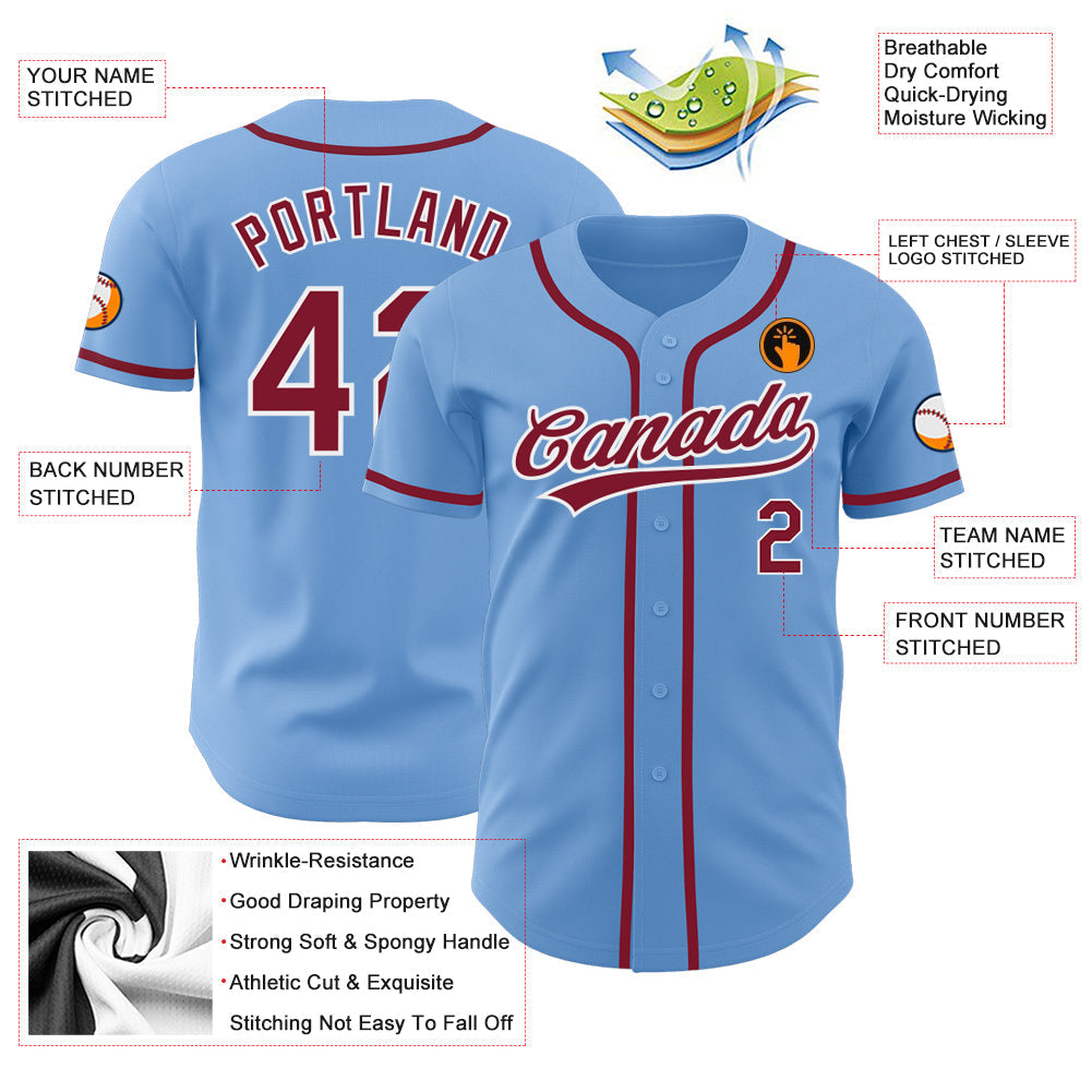 Custom Light Blue Crimson-White Authentic Baseball Jersey baseball jersey product view 3