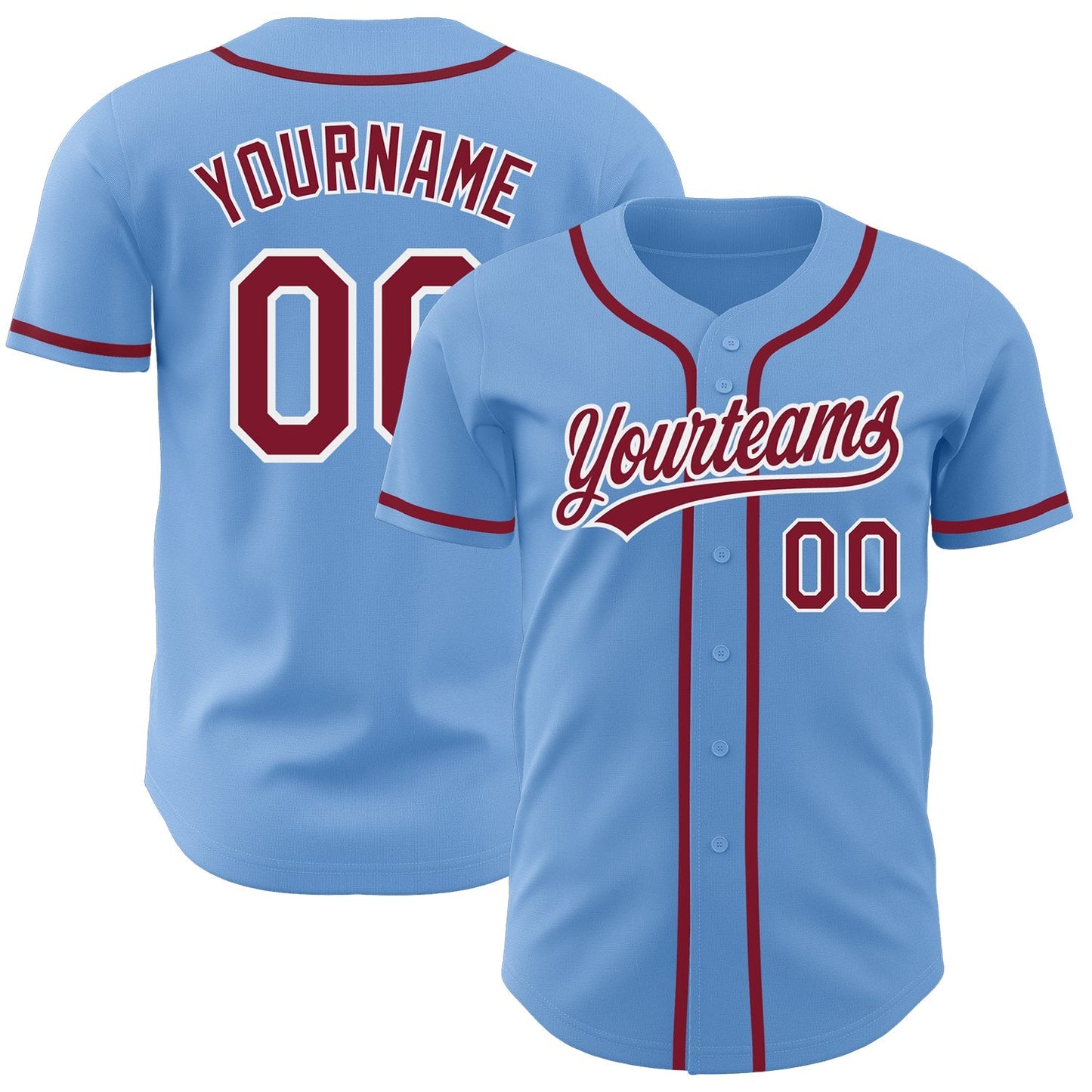 Custom Light Blue Crimson-White Authentic Baseball Jersey baseball jersey product view 1