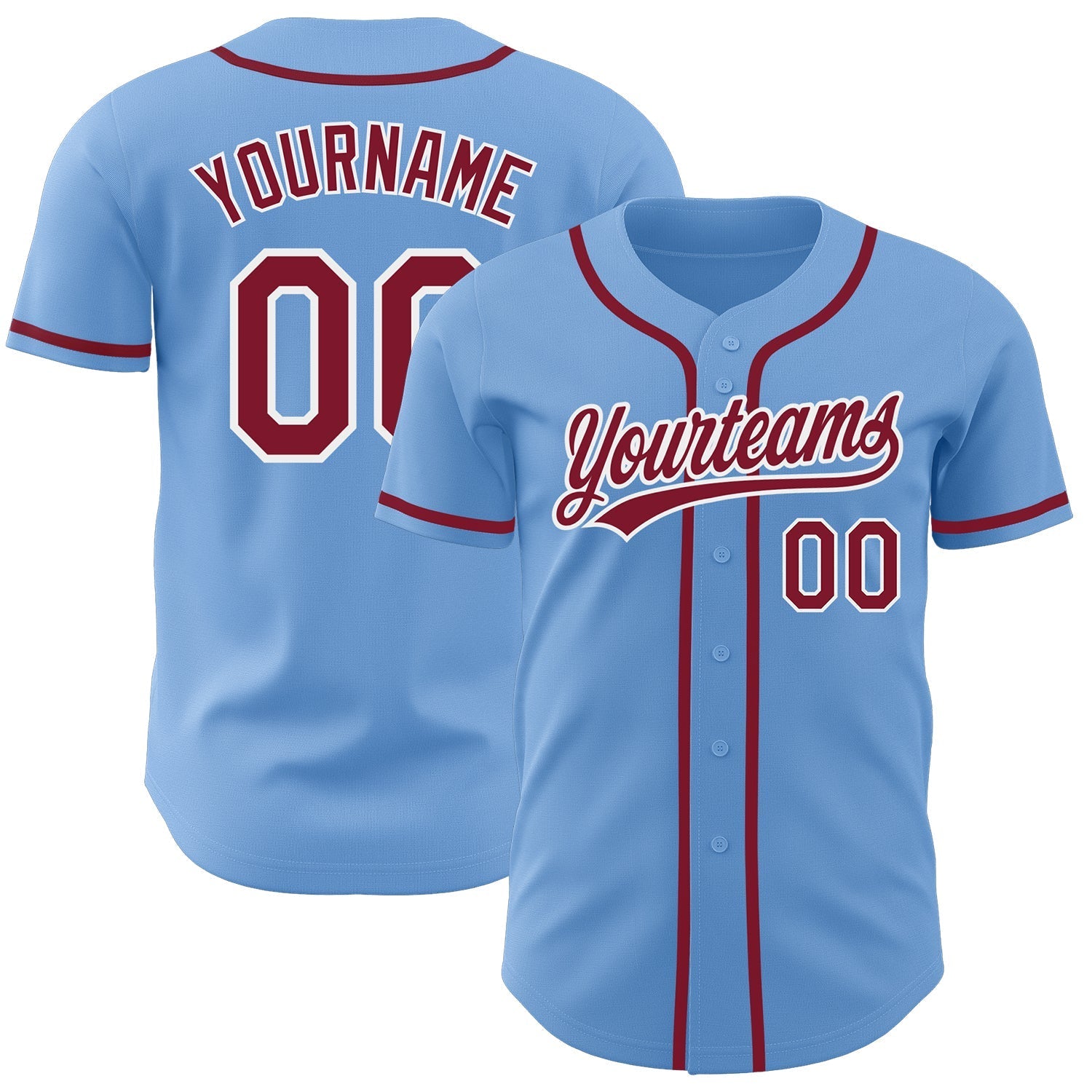 Custom Light Blue Crimson-White Authentic Baseball Jersey baseball jersey product view 1