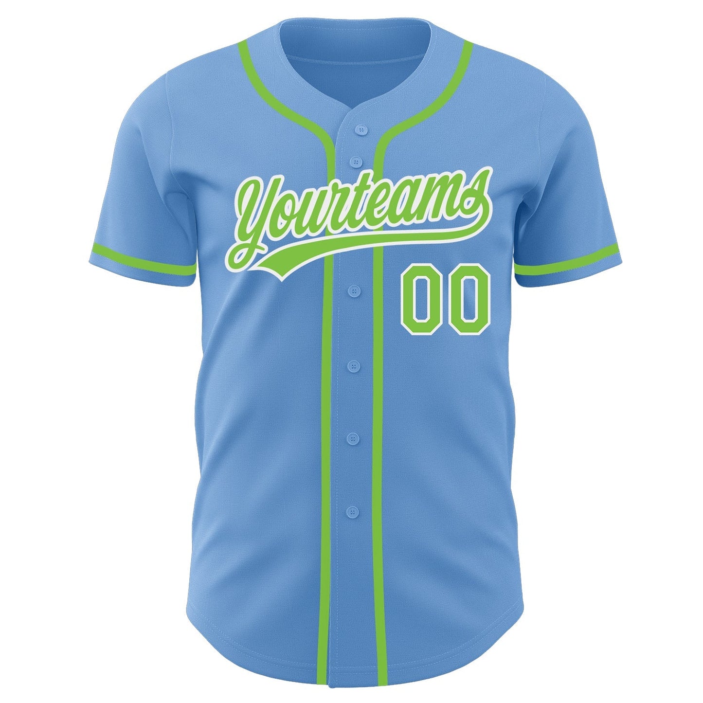 Custom Light Blue Neon Green-White Authentic Baseball Jersey baseball jersey product view 2