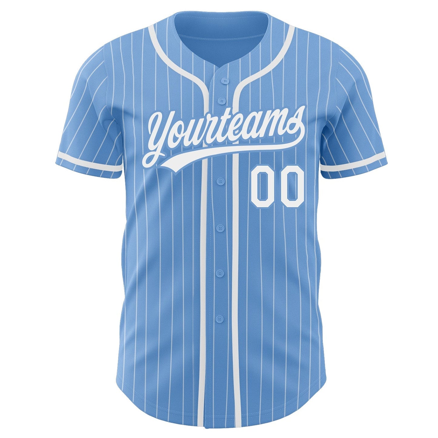 Custom Light Blue White Pinstripe White Authentic Baseball Jersey baseball jersey product view 3