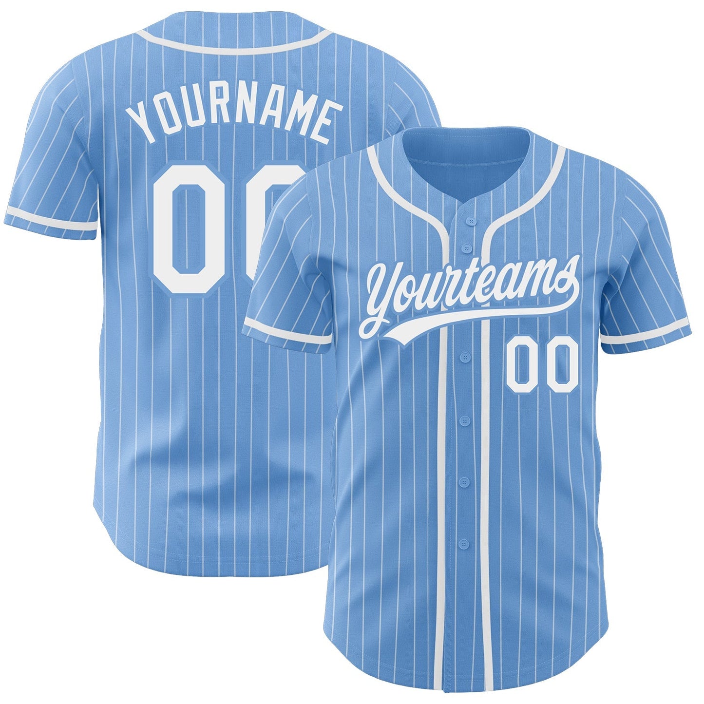 Custom Light Blue White Pinstripe White Authentic Baseball Jersey baseball jersey product view 1