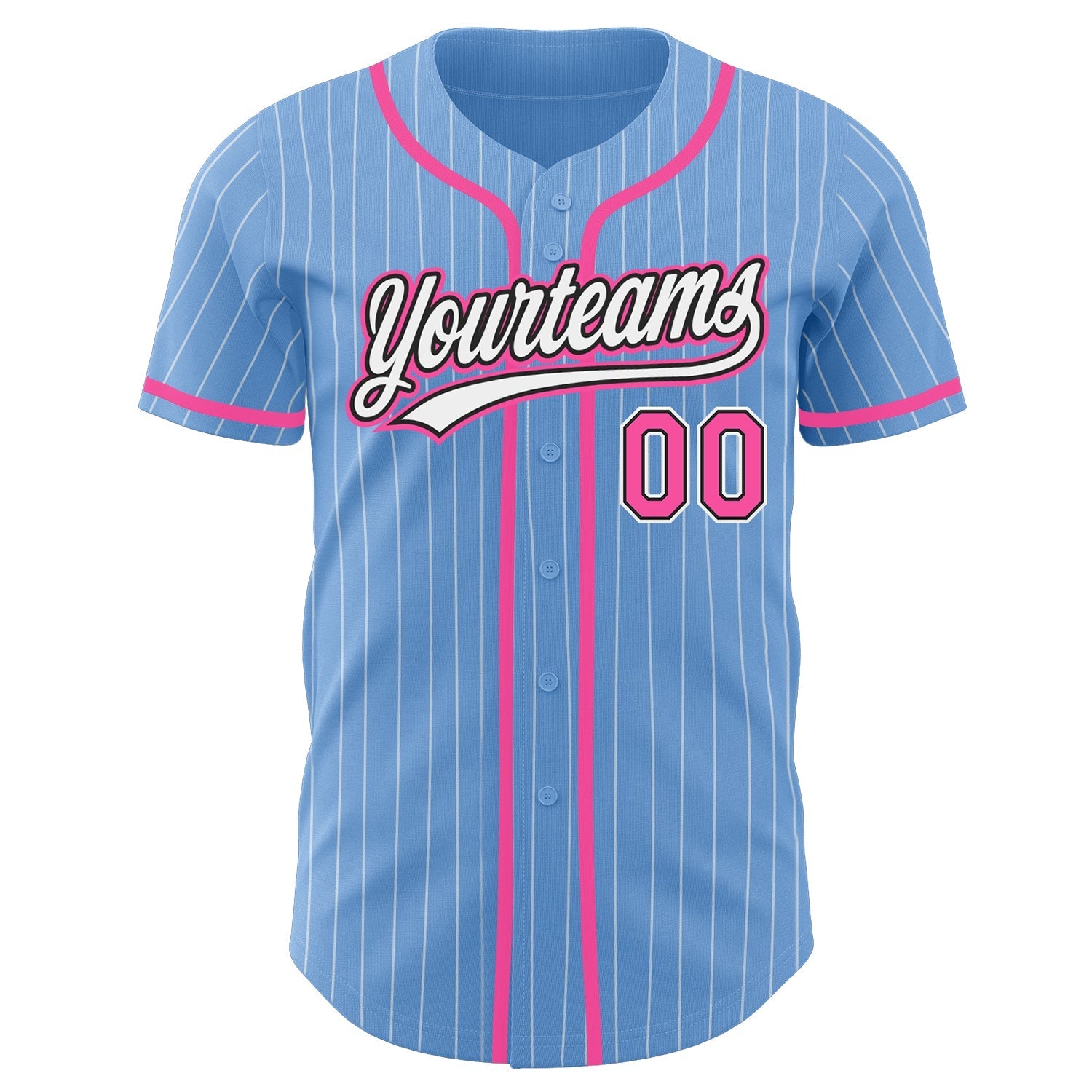 Custom Light Blue White Pinstripe Pink-Black Authentic Baseball Jersey baseball jersey product view 2