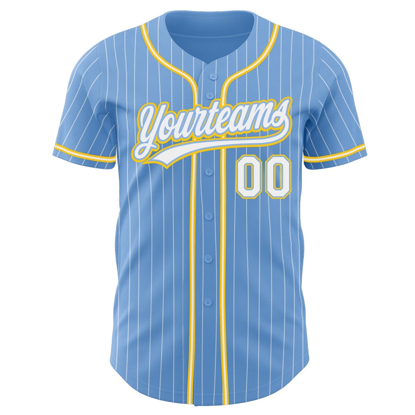 Custom Light Blue White Pinstripe White-Gold Authentic Baseball Jersey baseball jersey product view 2