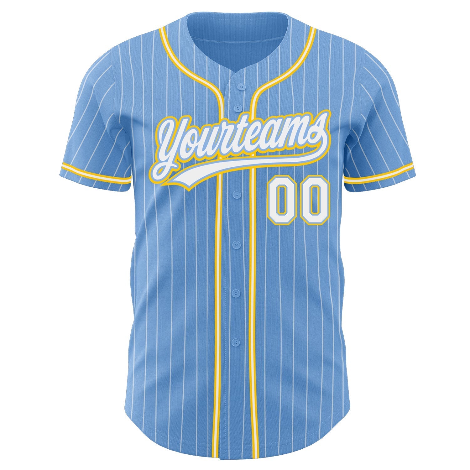 Custom Light Blue White Pinstripe White-Gold Authentic Baseball Jersey baseball jersey product view 2