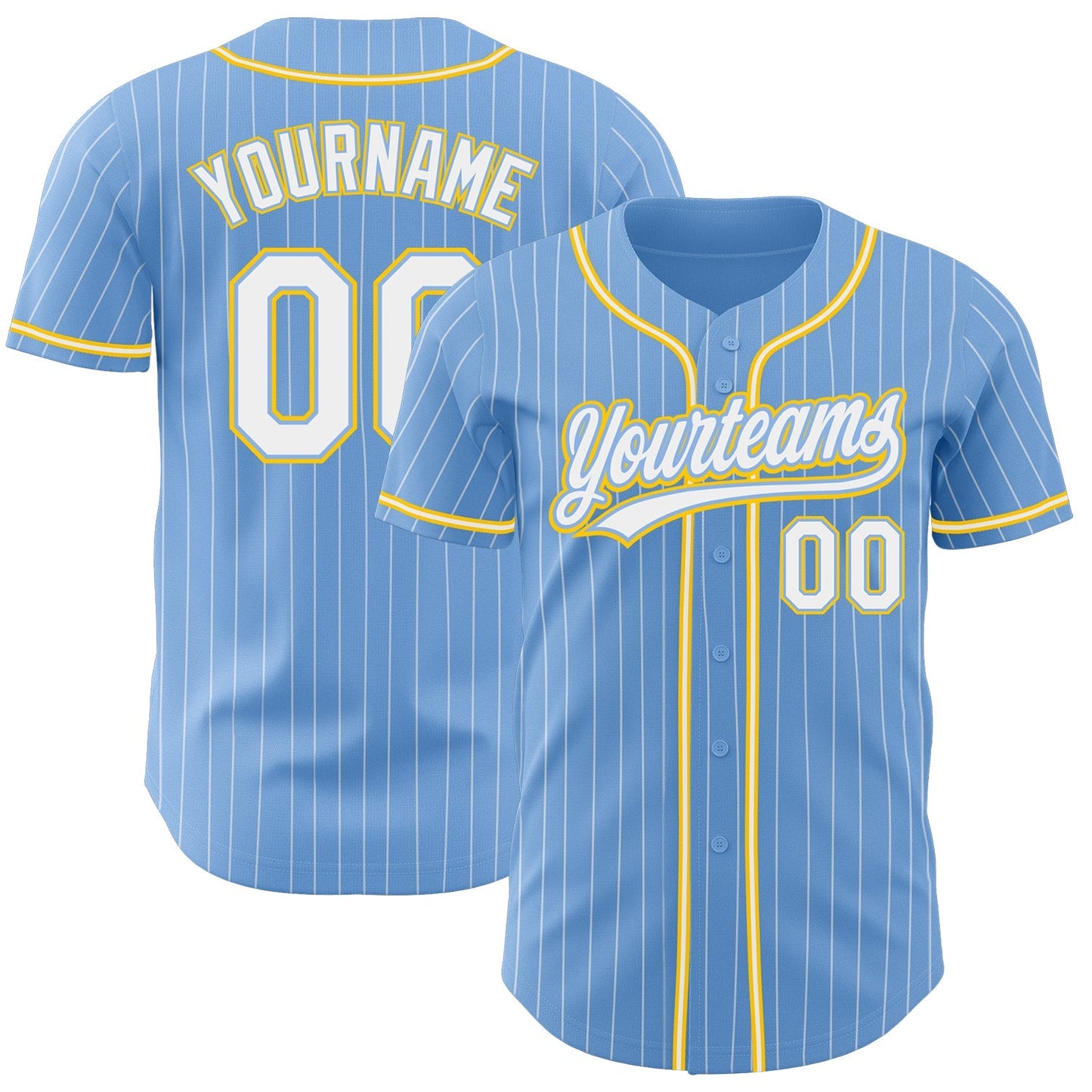 Custom Light Blue White Pinstripe White-Gold Authentic Baseball Jersey baseball jersey product view 1