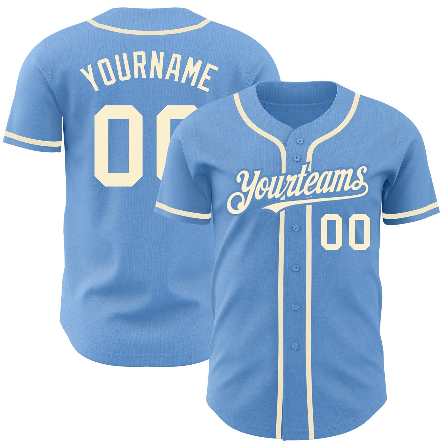 Custom Light Blue Cream Authentic Baseball Jersey baseball jersey product view 1