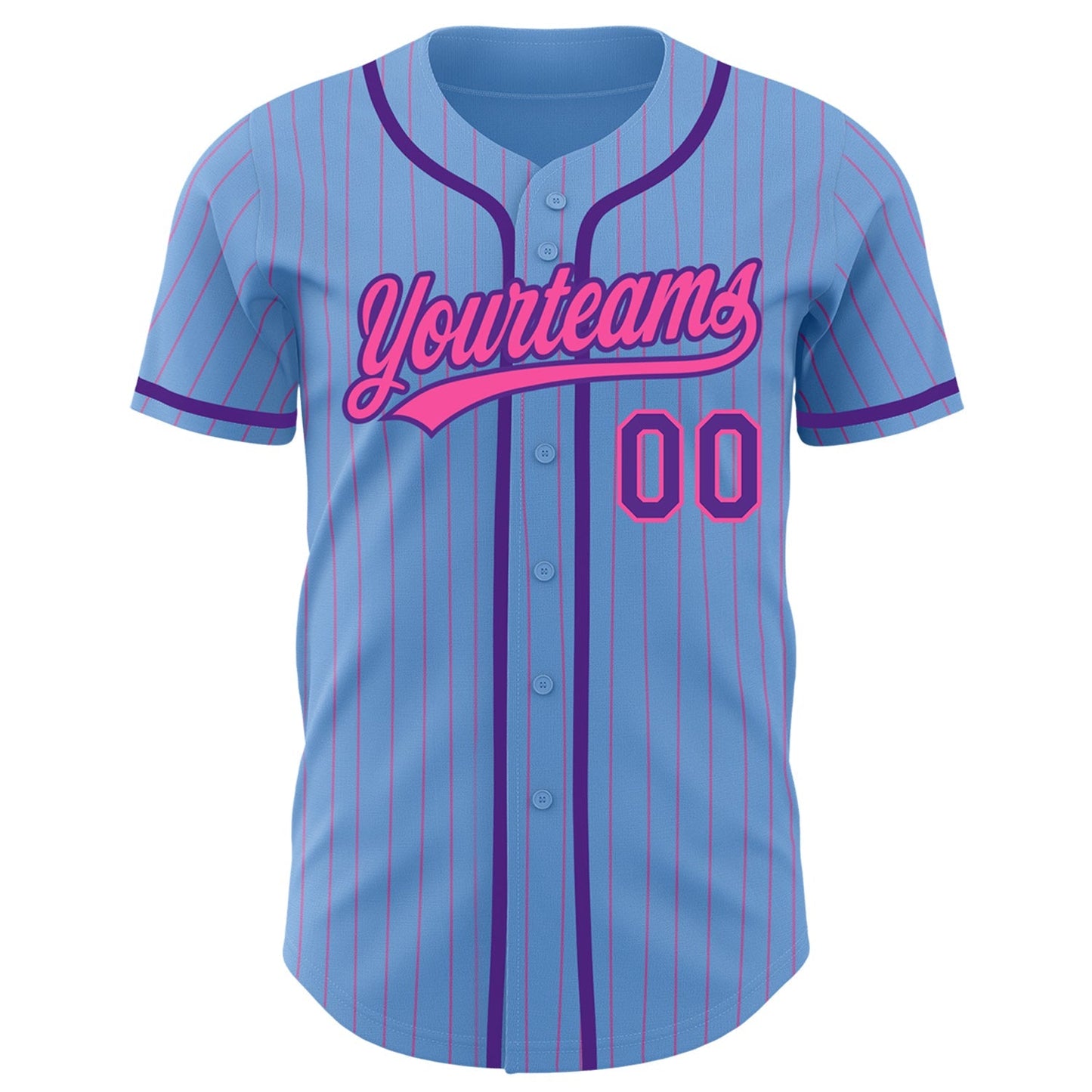 Custom Light Blue Pink Pinstripe Purple Authentic Baseball Jersey baseball jersey product view 2
