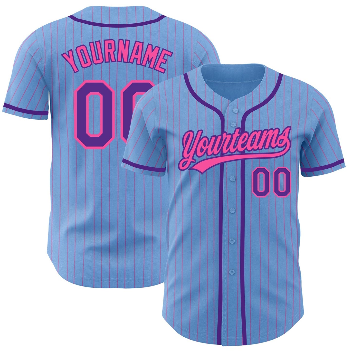Custom Light Blue Pink Pinstripe Purple Authentic Baseball Jersey baseball jersey product view 1