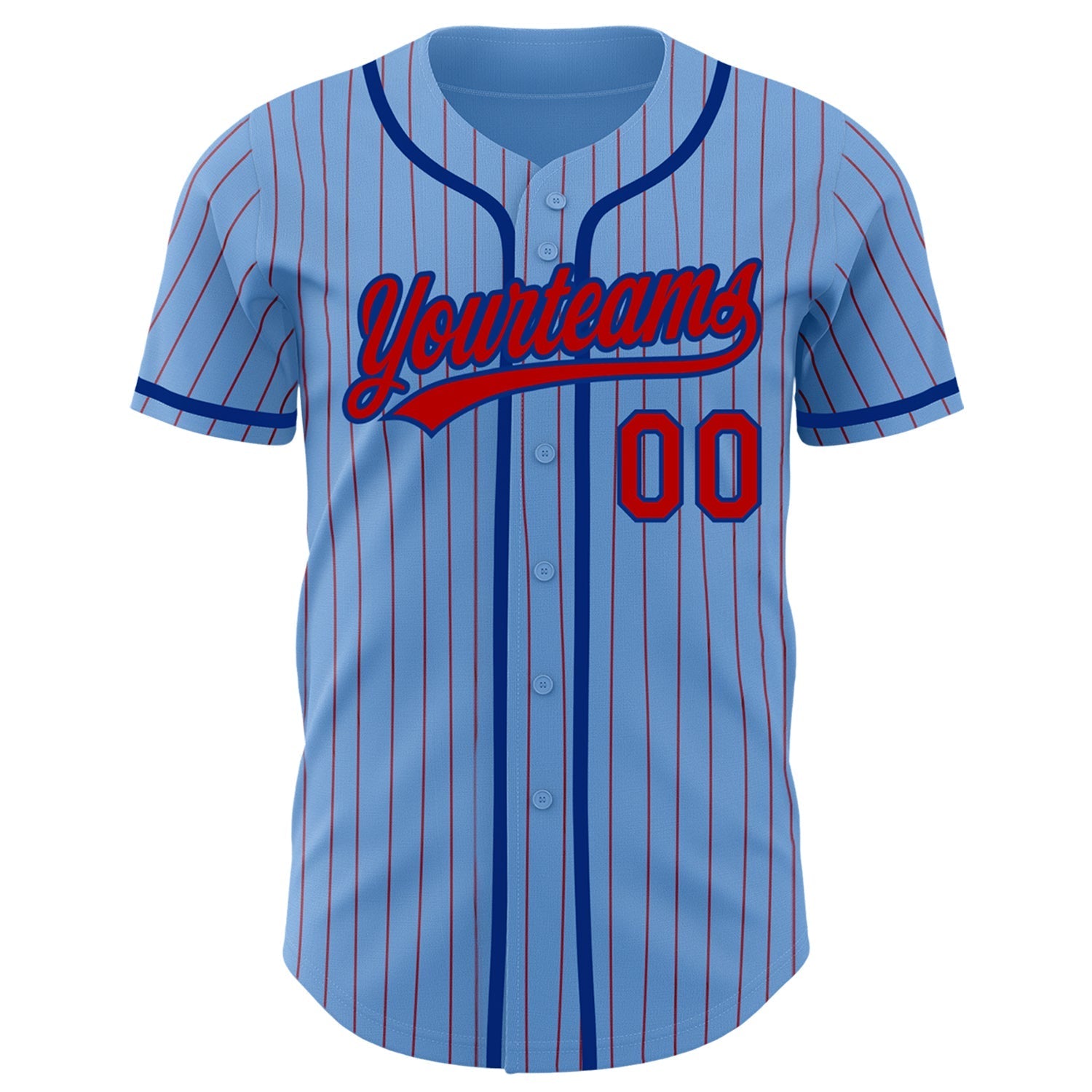 Custom Light Blue Red Pinstripe Royal Authentic Baseball Jersey baseball jersey product view 2