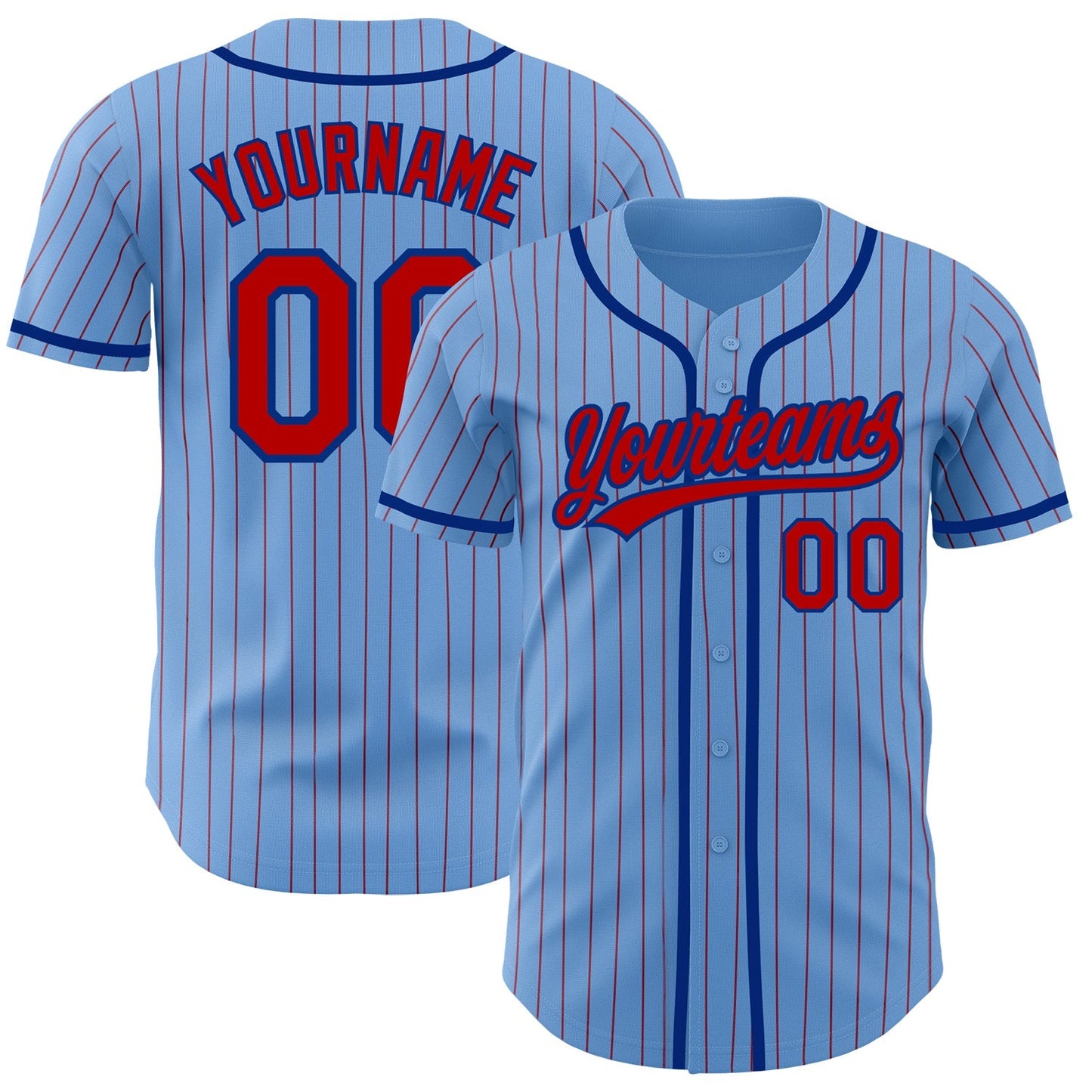 Custom Light Blue Red Pinstripe Royal Authentic Baseball Jersey baseball jersey product view 1