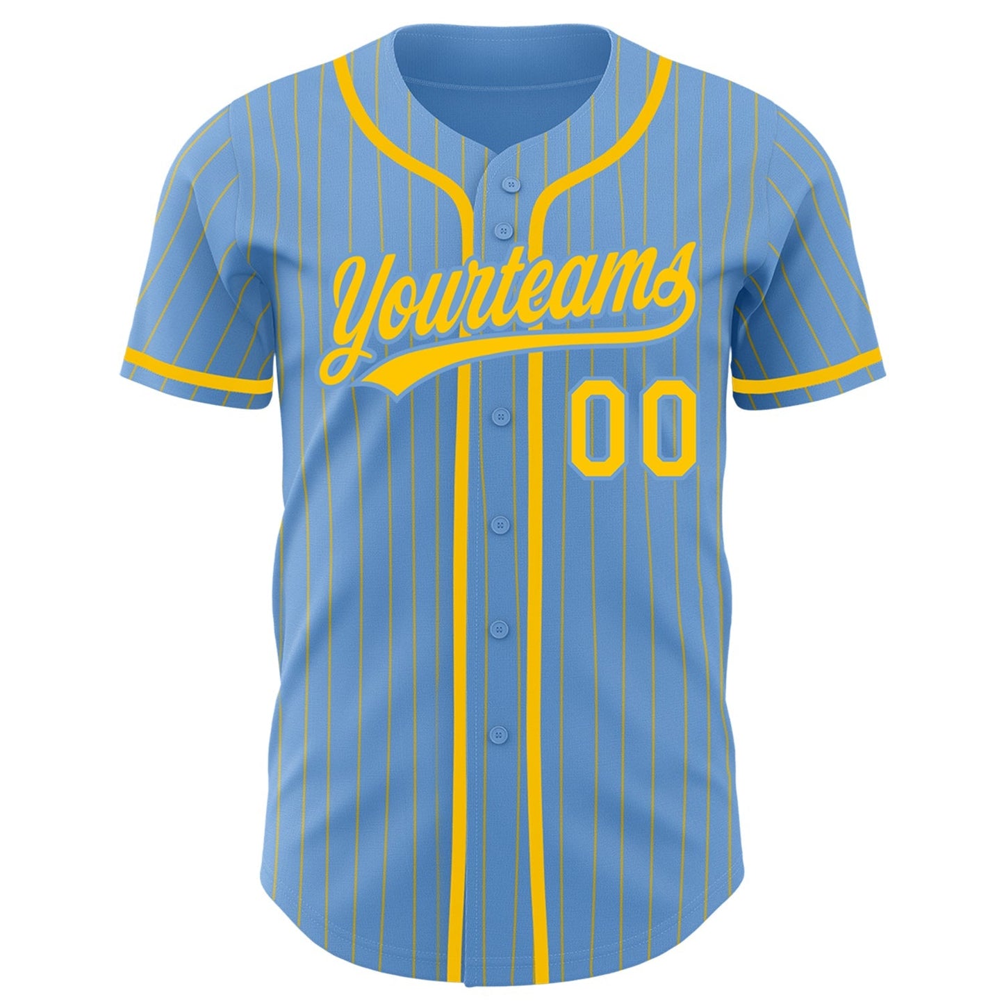 Custom Light Blue Yellow Pinstripe Yellow Authentic Baseball Jersey baseball jersey product view 2