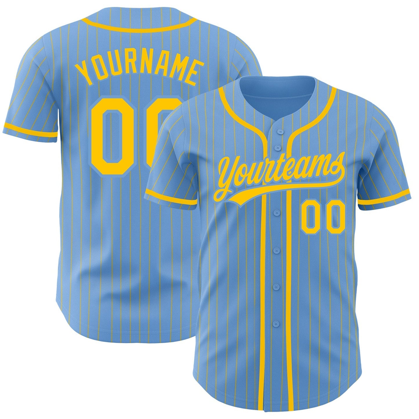 Custom Light Blue Yellow Pinstripe Yellow Authentic Baseball Jersey baseball jersey product view 1
