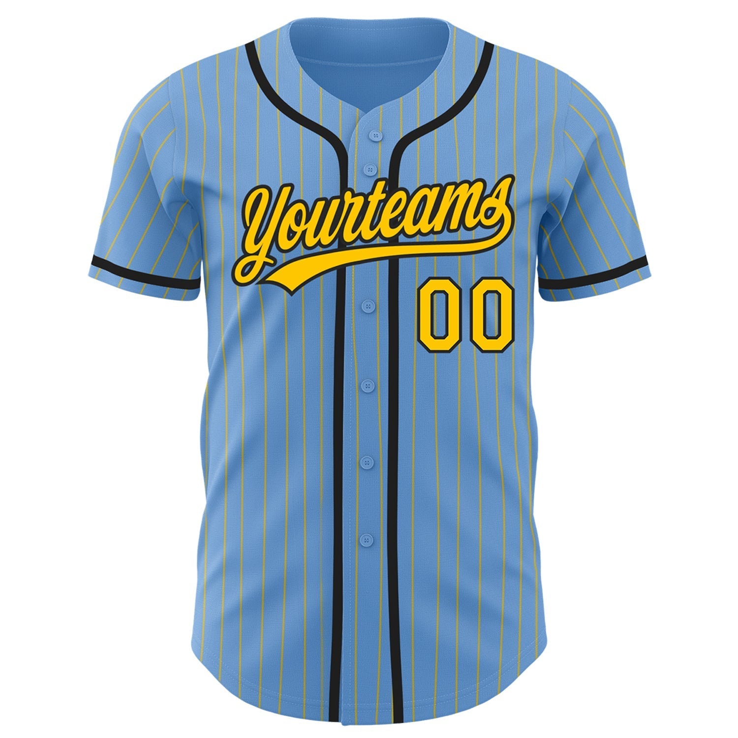 Custom Light Blue Yellow Pinstripe Black Authentic Baseball Jersey baseball jersey product view 2