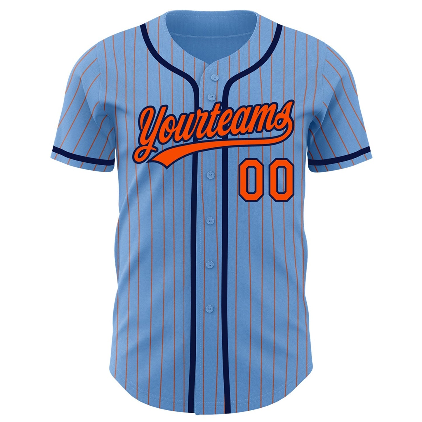 Custom Light Blue Orange Pinstripe Navy Authentic Baseball Jersey baseball jersey product view 2