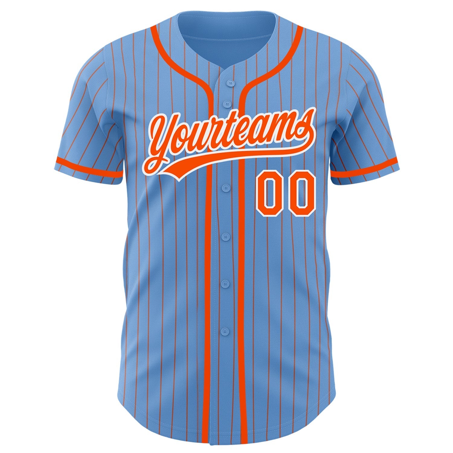 Custom Light Blue Orange Pinstripe White Authentic Baseball Jersey baseball jersey product view 2