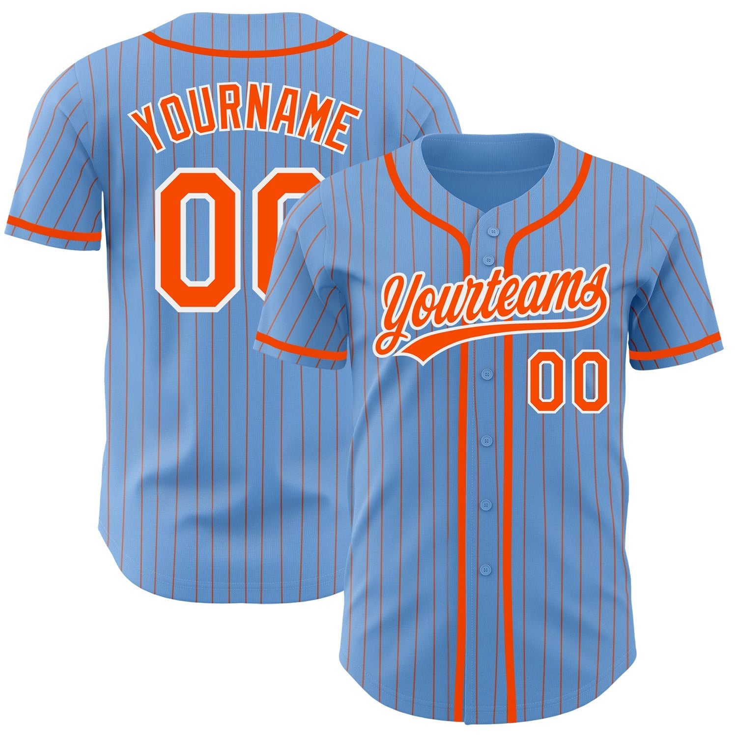 Custom Light Blue Orange Pinstripe White Authentic Baseball Jersey baseball jersey product view 1