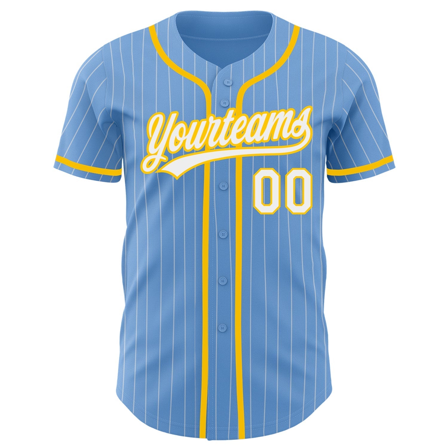 Custom Light Blue White Pinstripe Yellow Authentic Baseball Jersey baseball jersey product view 2