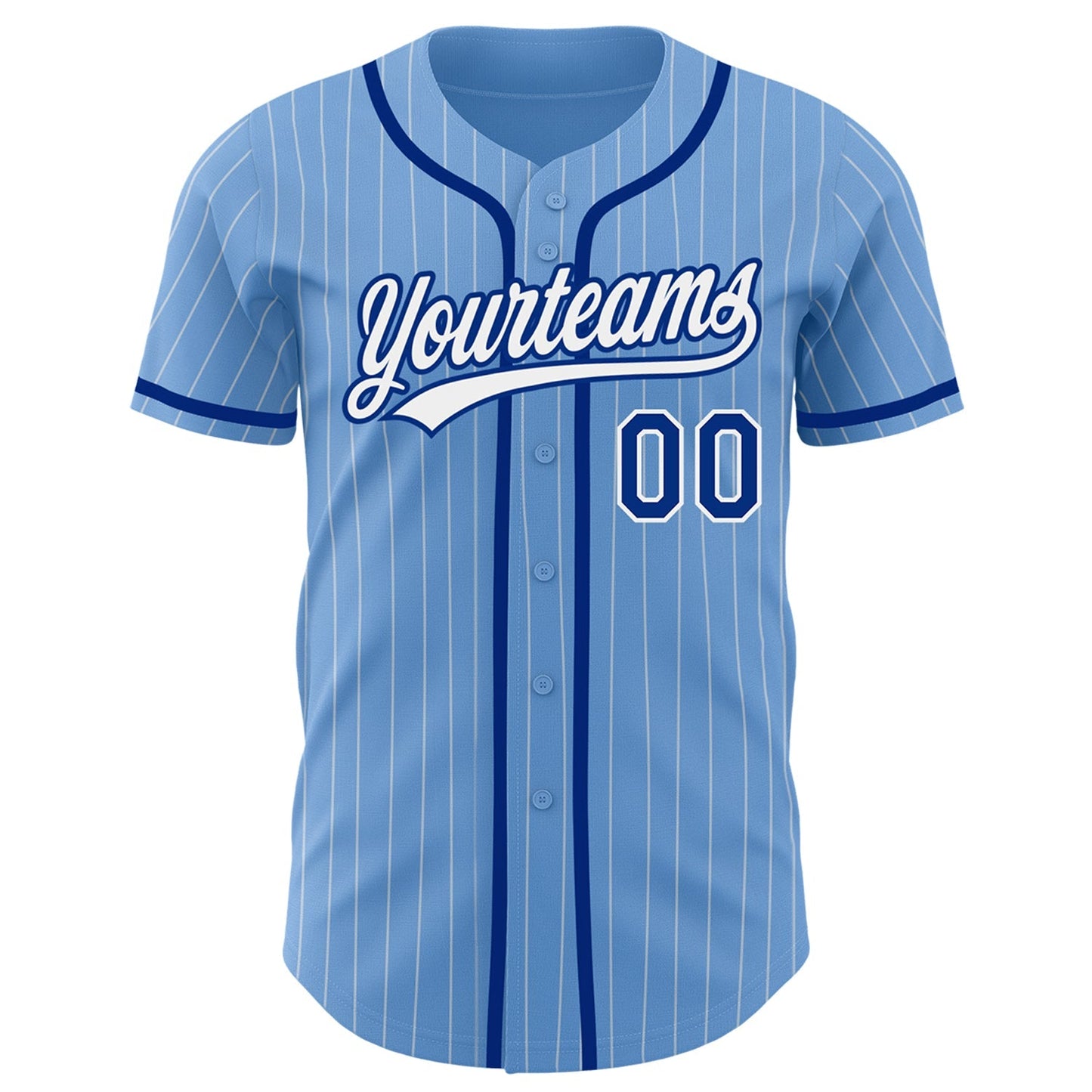 Custom Light Blue White Pinstripe Royal Authentic Baseball Jersey baseball jersey product view 2
