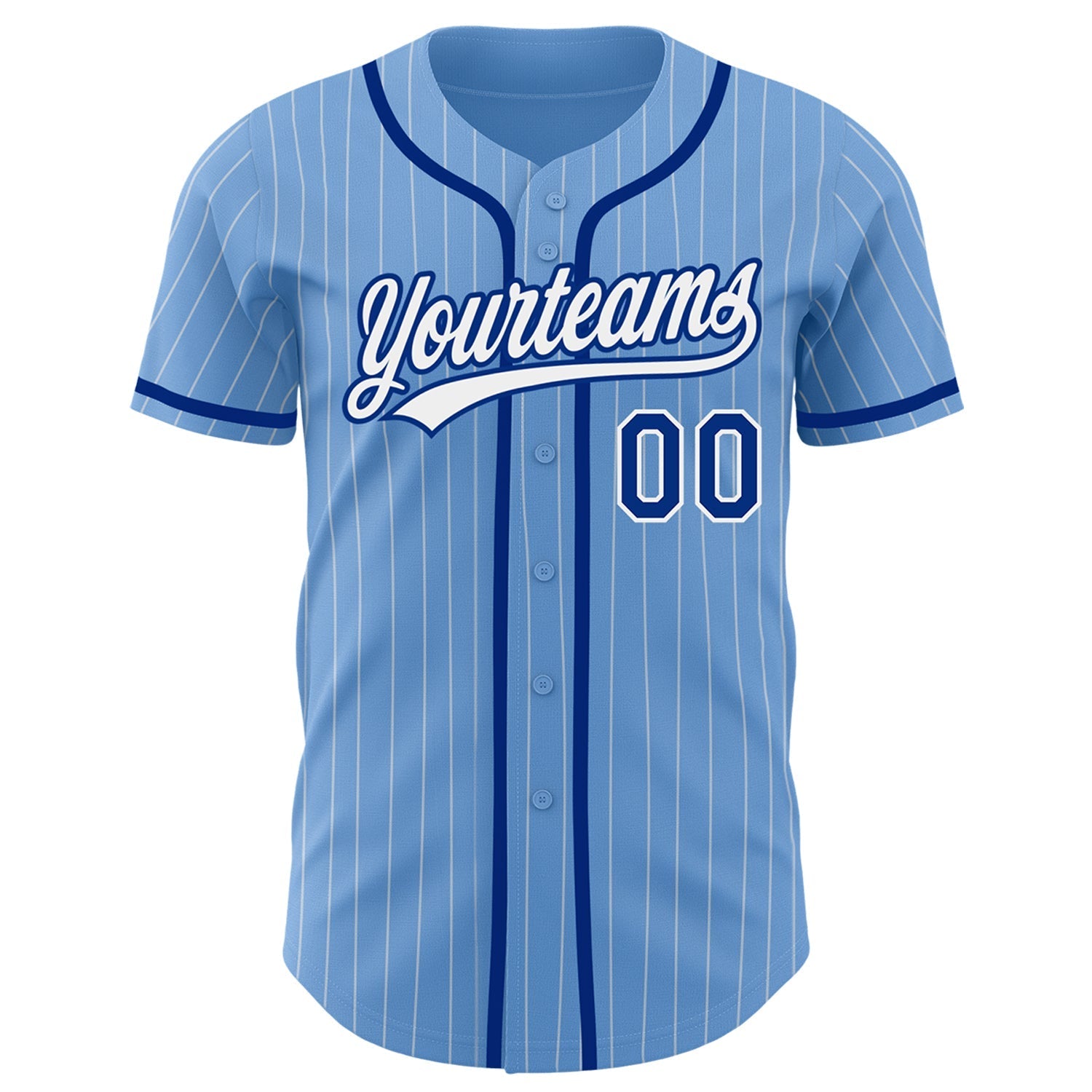 Custom Light Blue White Pinstripe Royal Authentic Baseball Jersey baseball jersey product view 2
