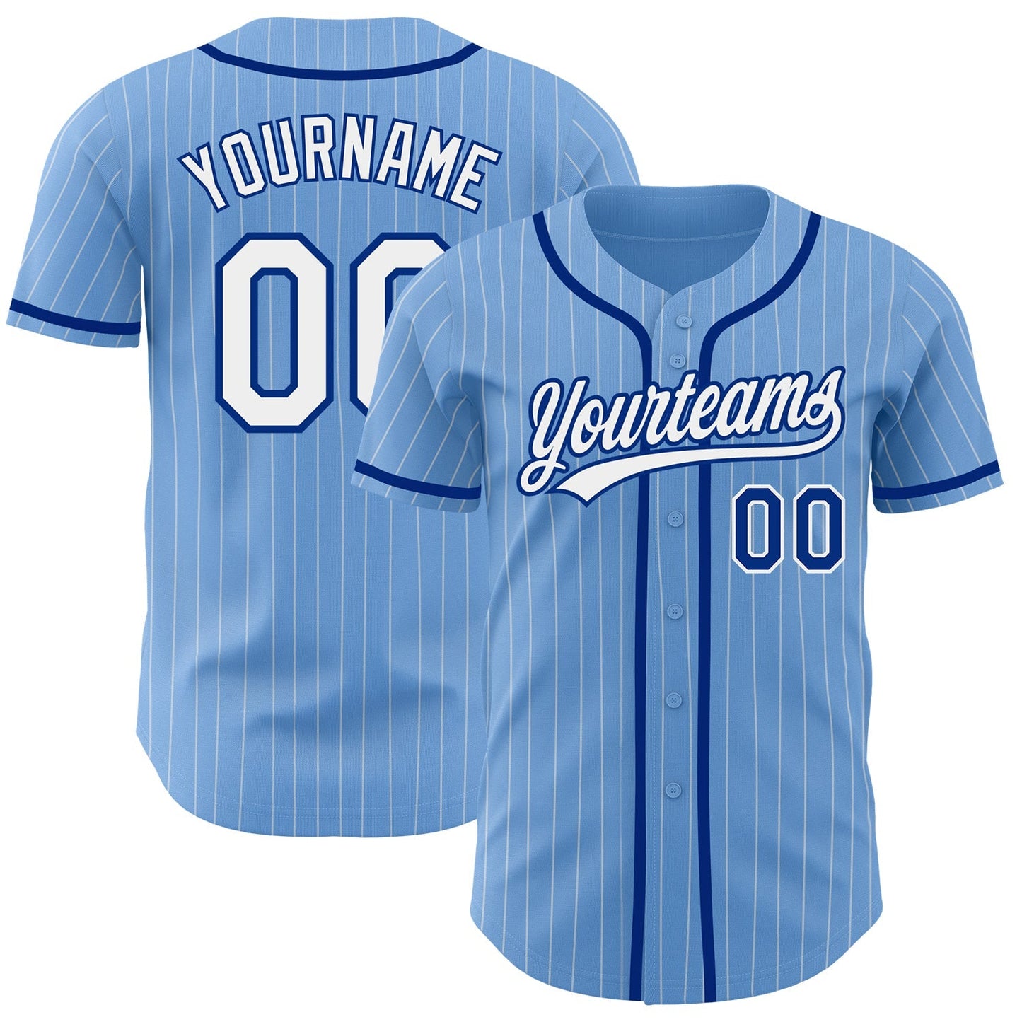 Custom Light Blue White Pinstripe Royal Authentic Baseball Jersey baseball jersey product view 1