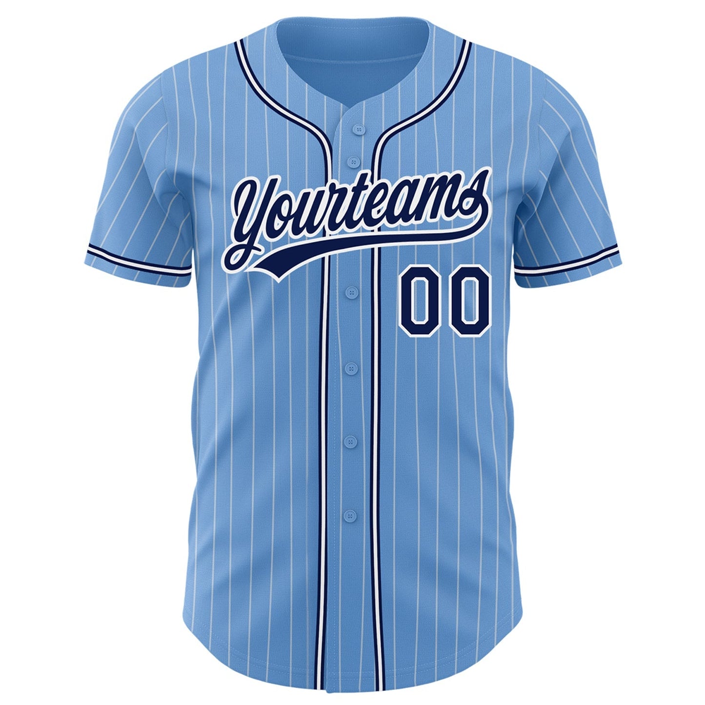 Custom Light Blue White Pinstripe Navy Authentic Baseball Jersey baseball jersey product view 2