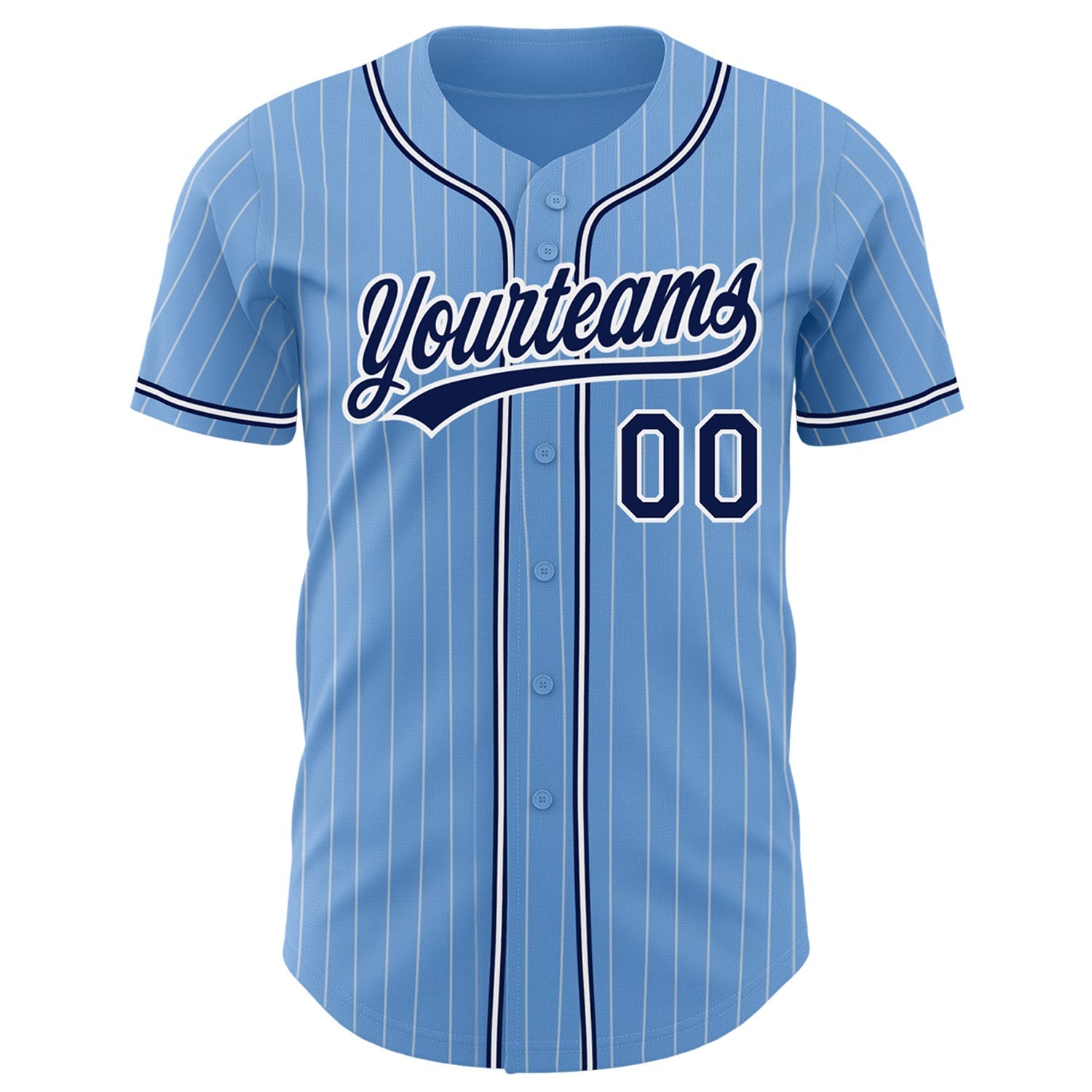 Custom Light Blue White Pinstripe Navy Authentic Baseball Jersey baseball jersey product view 2