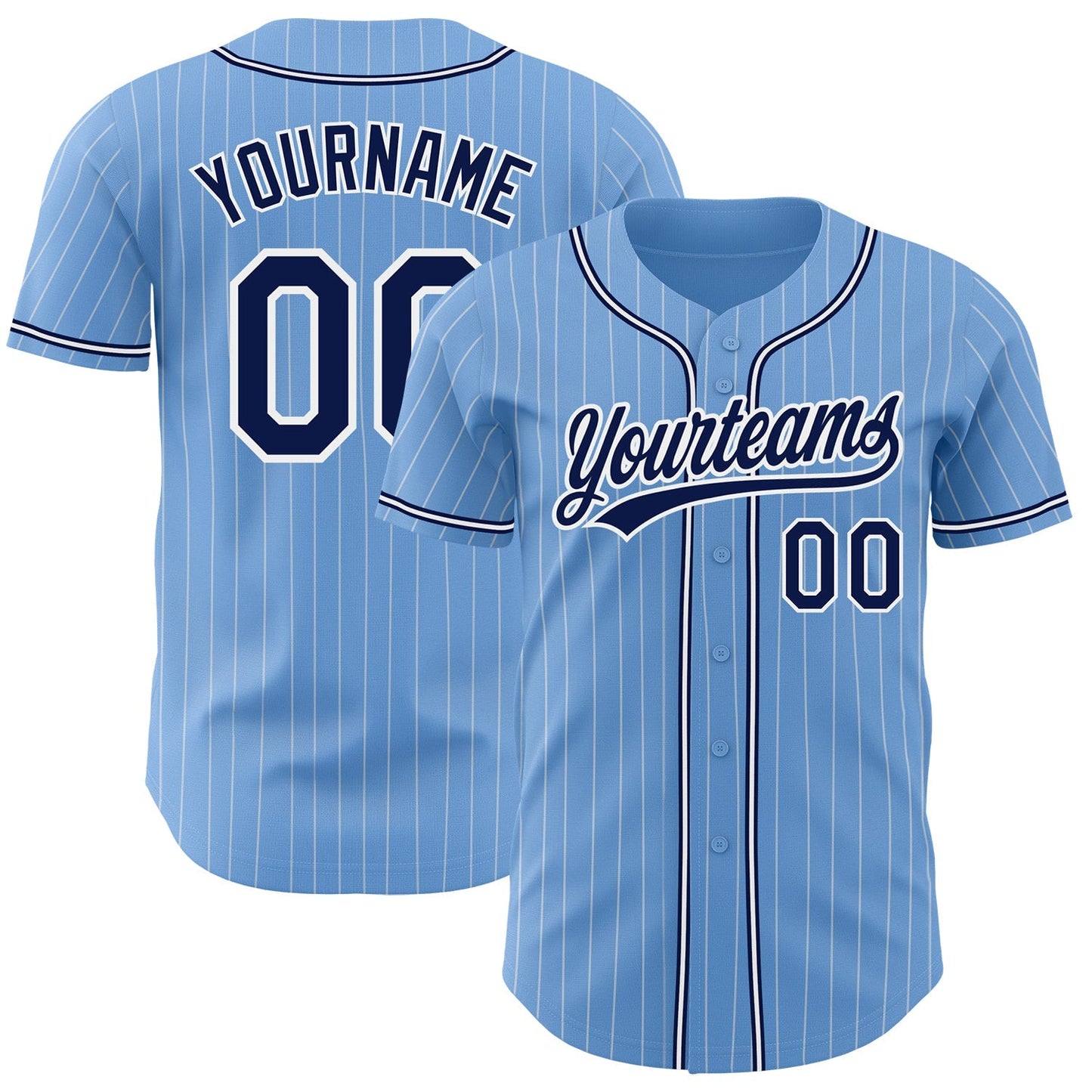 Custom Light Blue White Pinstripe Navy Authentic Baseball Jersey baseball jersey product view 1