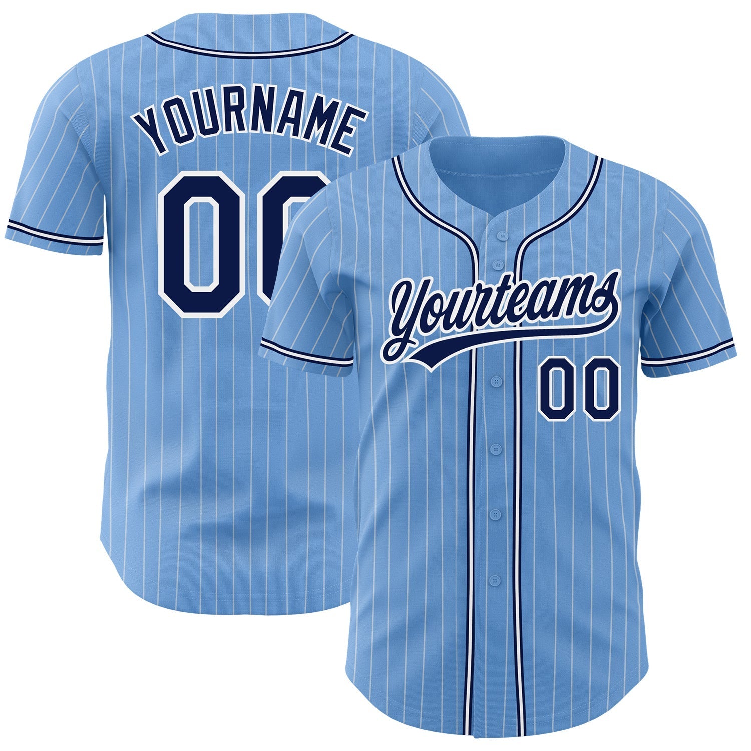 Custom Light Blue White Pinstripe Navy Authentic Baseball Jersey baseball jersey product view 1