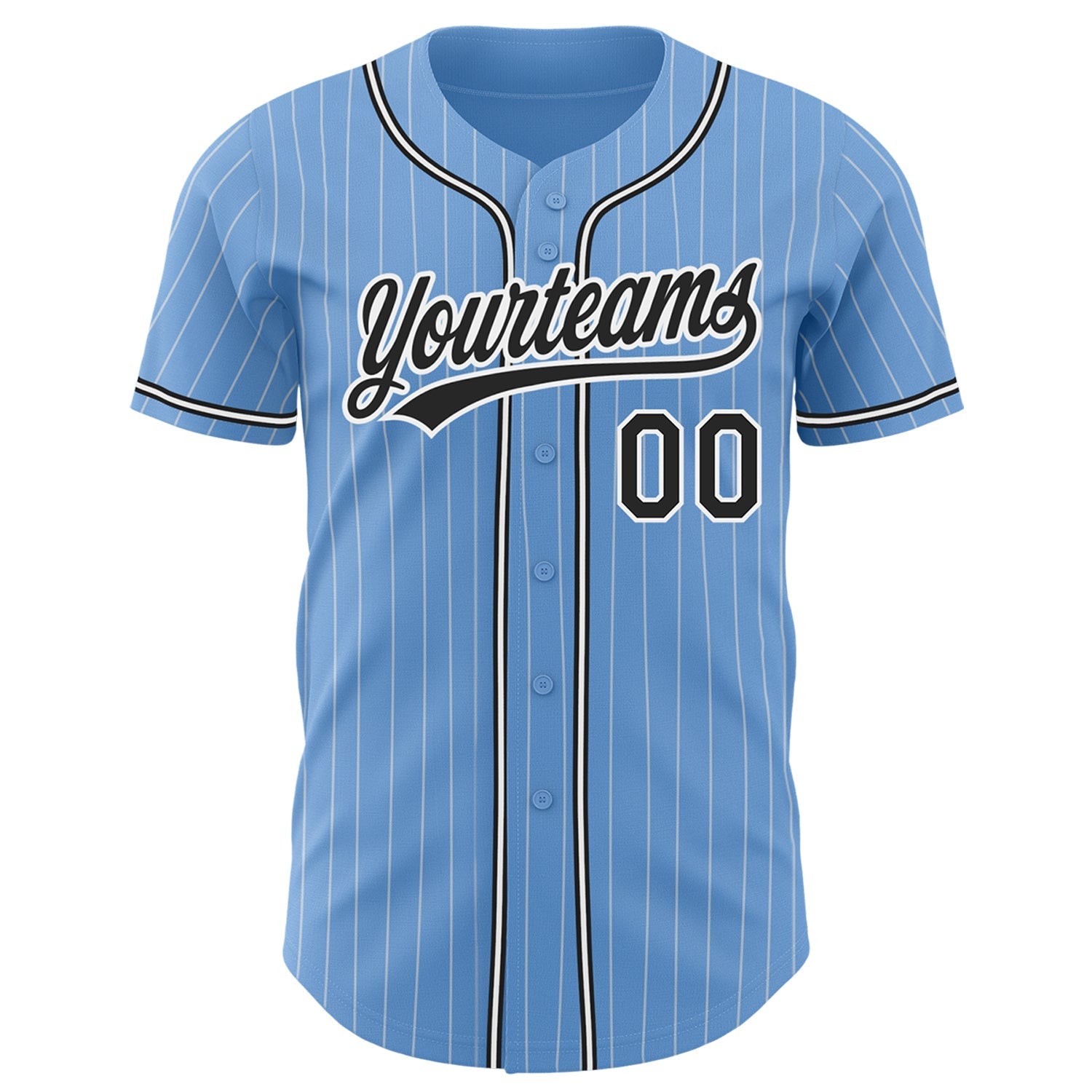 Custom Light Blue White Pinstripe Black Authentic Baseball Jersey baseball jersey product view 2