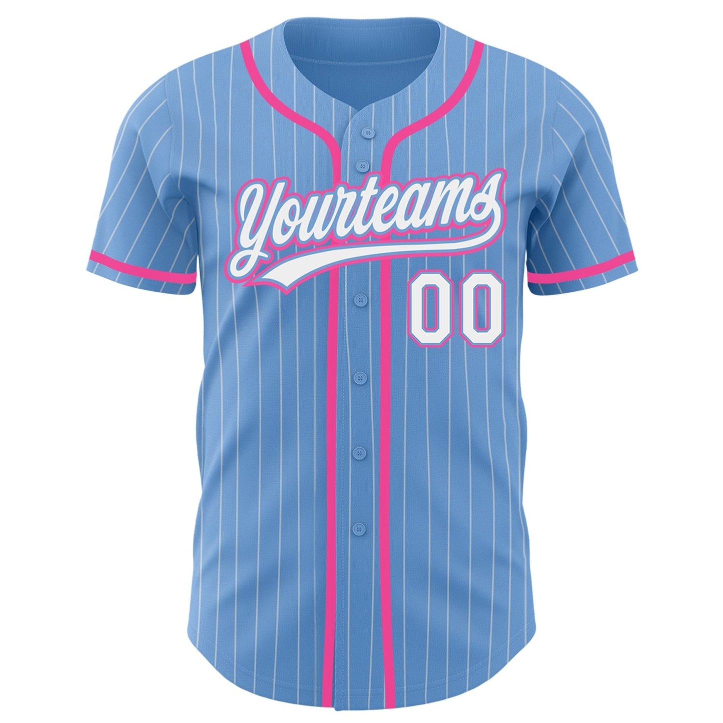 Custom Light Blue White Pinstripe Pink Authentic Baseball Jersey baseball jersey product view 2