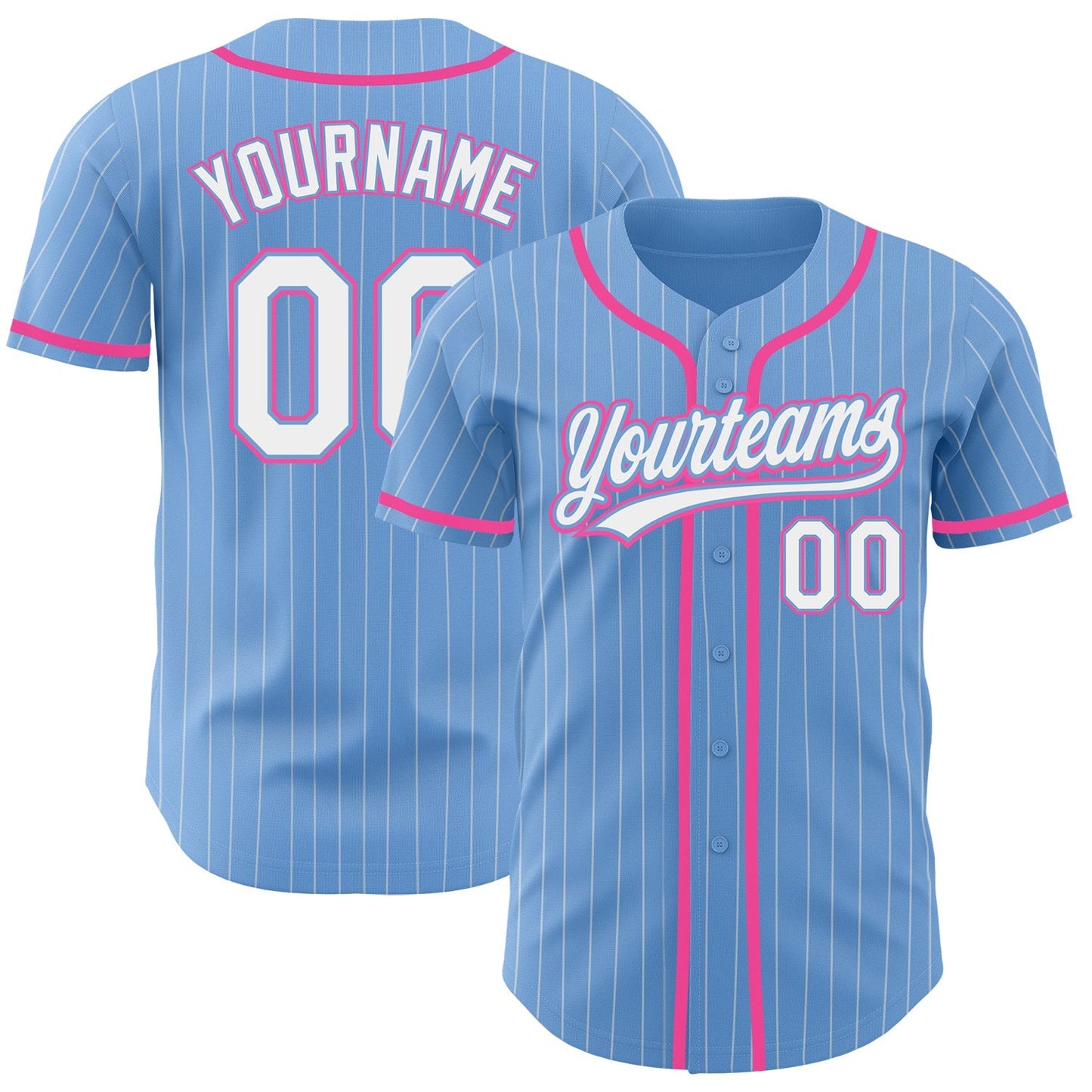 Custom Light Blue White Pinstripe Pink Authentic Baseball Jersey baseball jersey product view 1